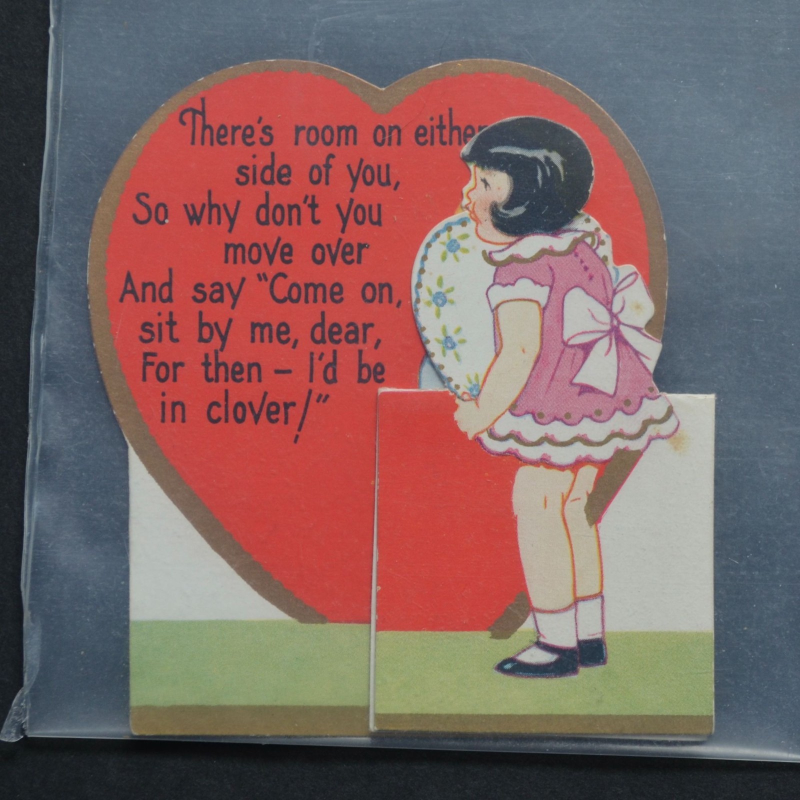 Vintage Valentine Card Girl Fold Out Room On Either Side