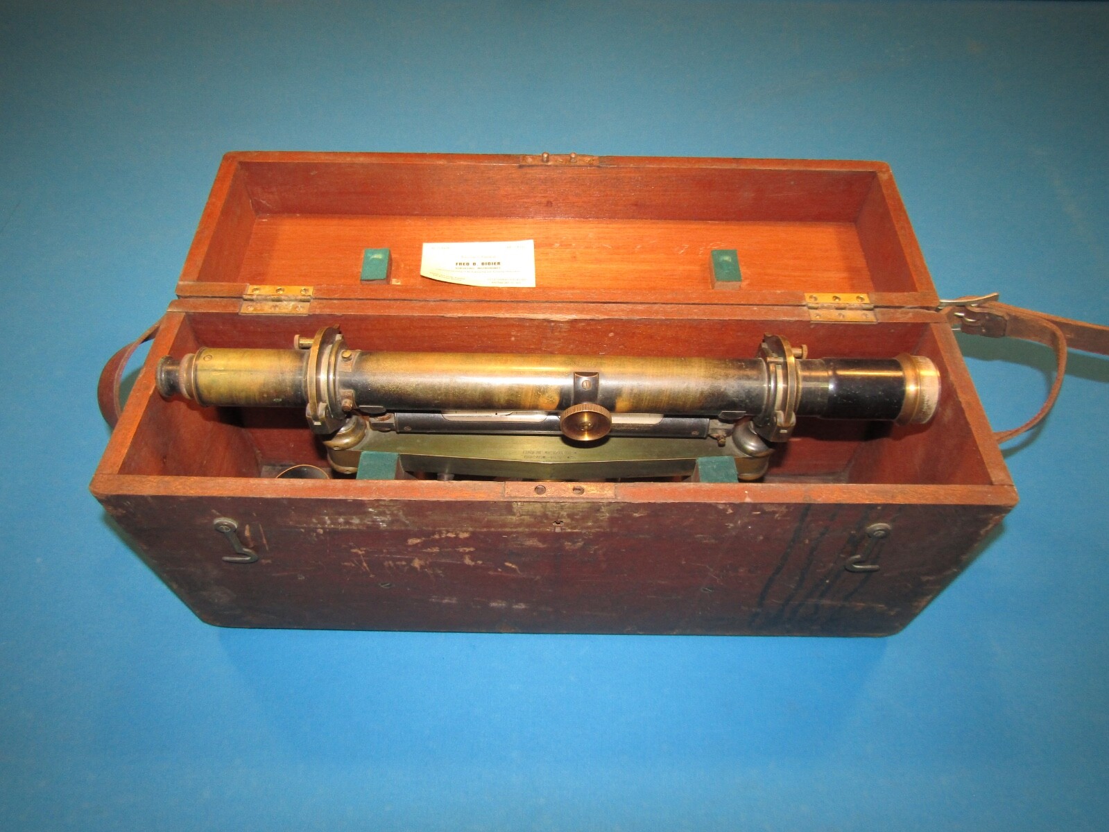 ANTIQUE 1914 EUGENE DIETZGEN SURVEYOR BRASS TRANSIT LEVEL SCOPE 5585 W WOOD CASE
