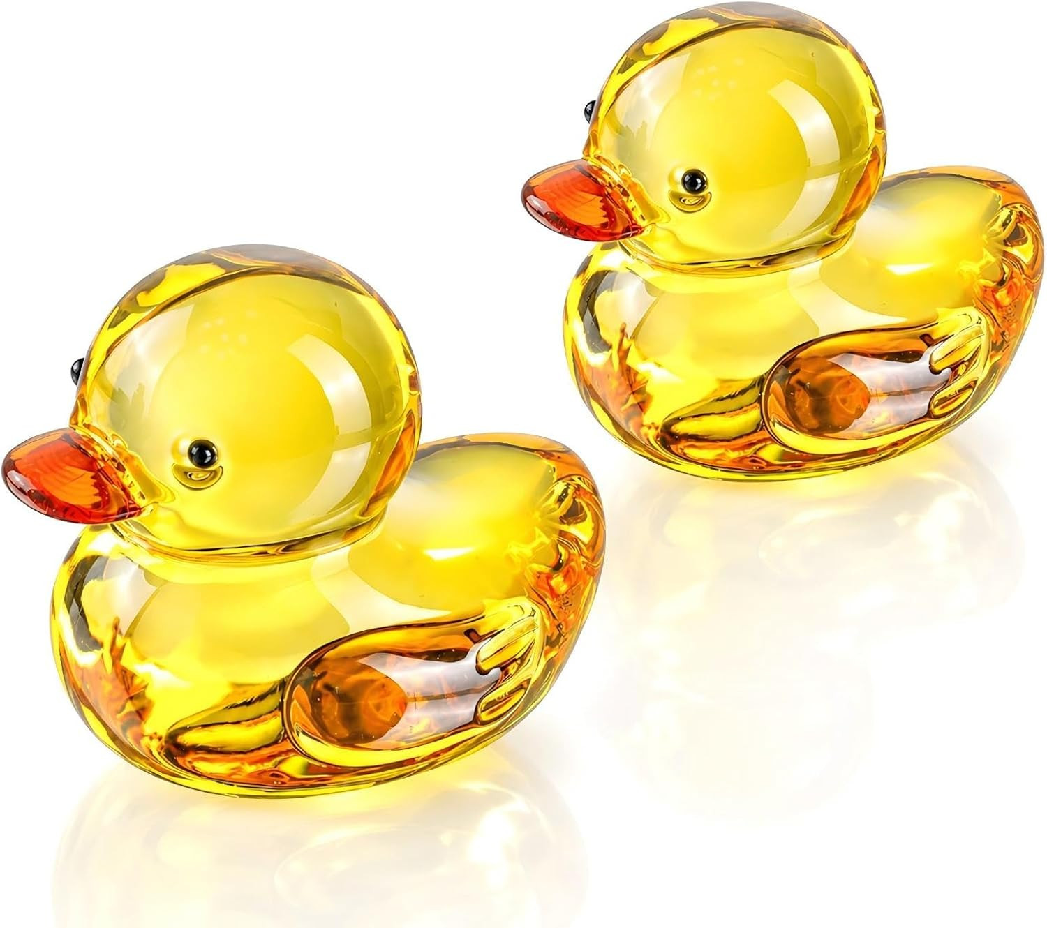 Set of 2 Hand-Blown Art Glass Mallard Duck Statues Mini Wild Duck Figurines
