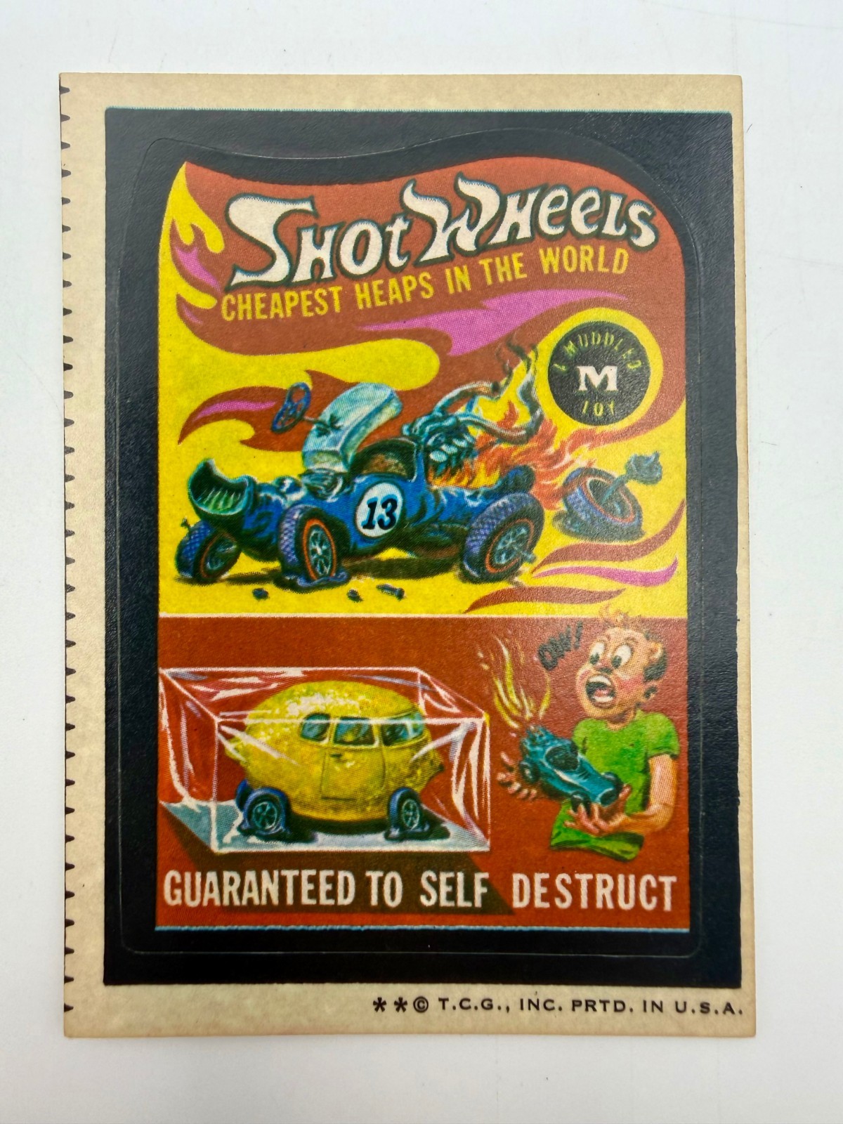 1974 Topps Wacky Packages 5th Series Shot Wheels Off-Center Miscut Variant