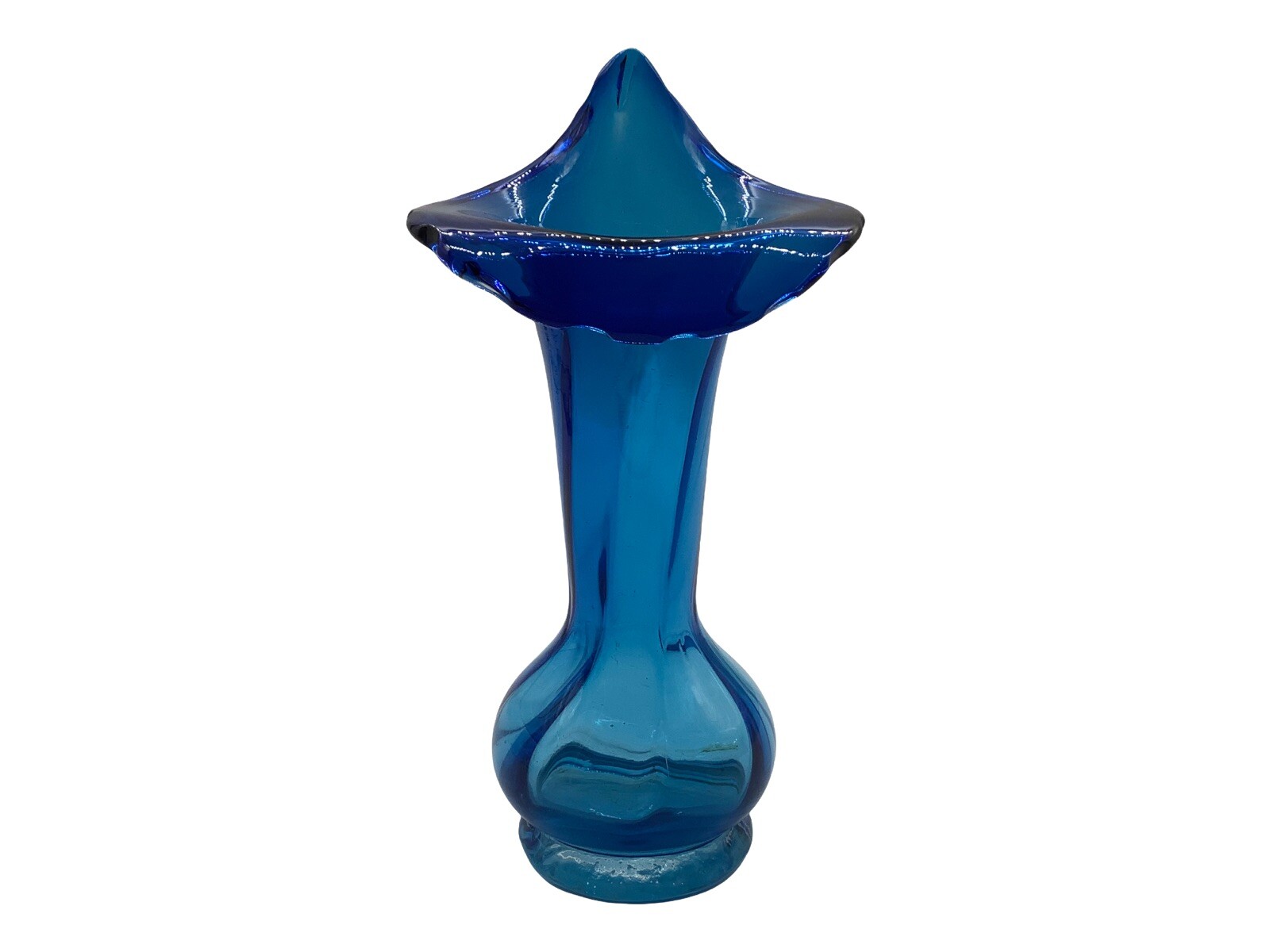 Vintage Teal Blue Jack in the Pulpit Vase Collectible Art Glass Grandmacore
