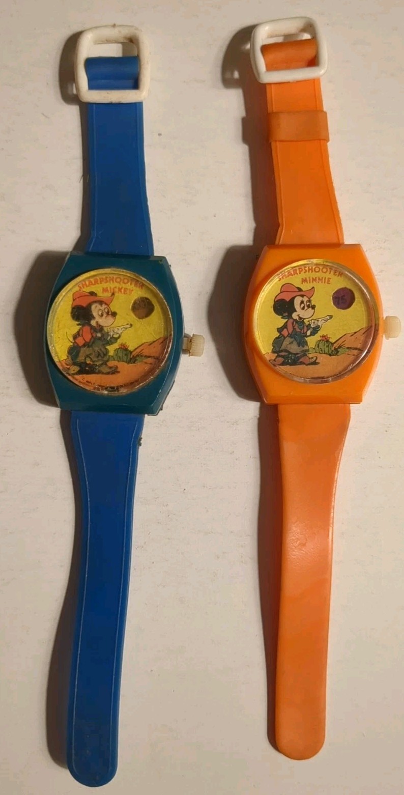 Vintage 2x Ideal Walt Disney Watch-It Action Game Wristwatch Toys Mickey  Minnie