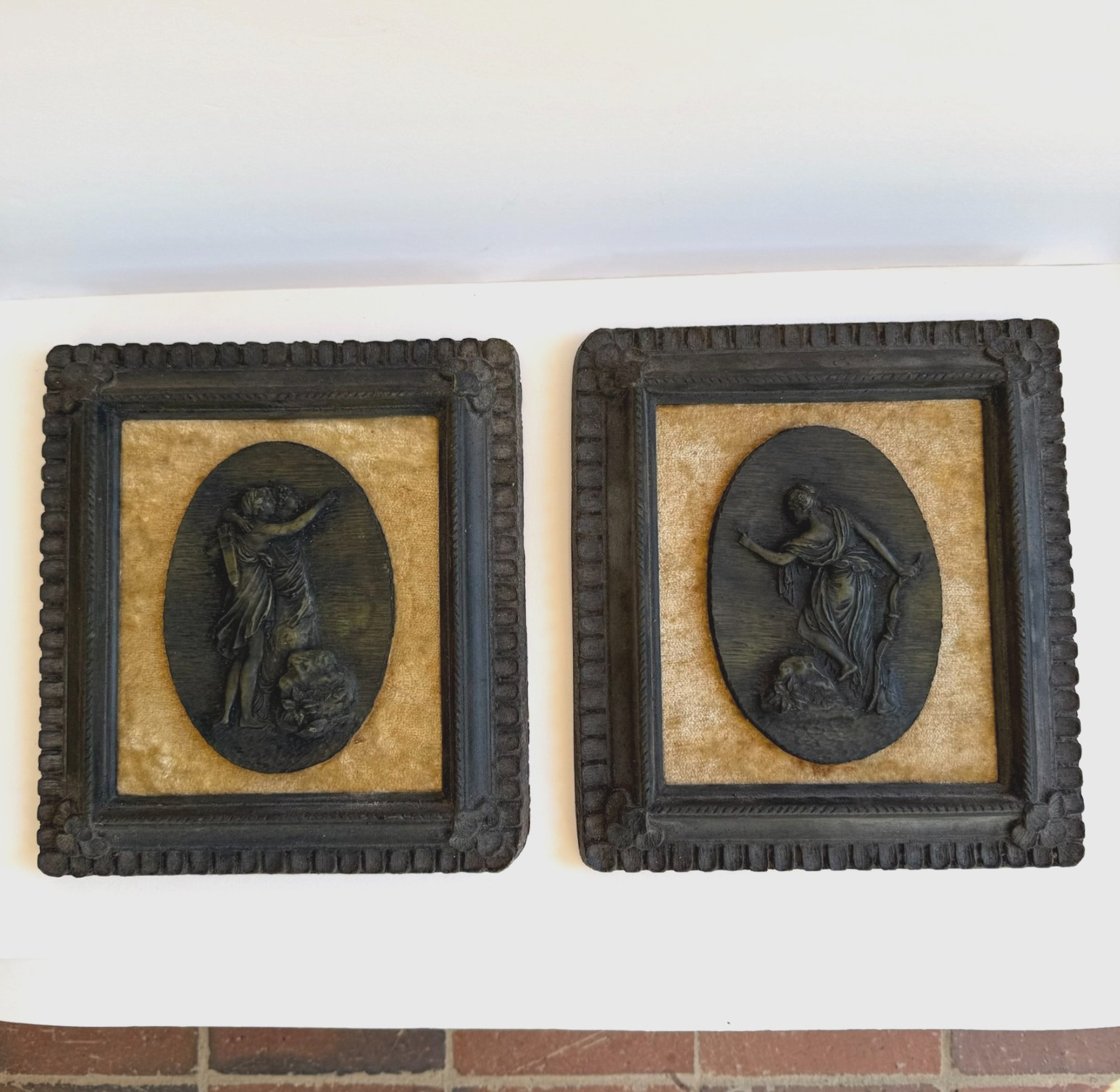 Vtg. Mid Century Artini Arts Framed Pair Mythological Cameo Relief Plaques 65205