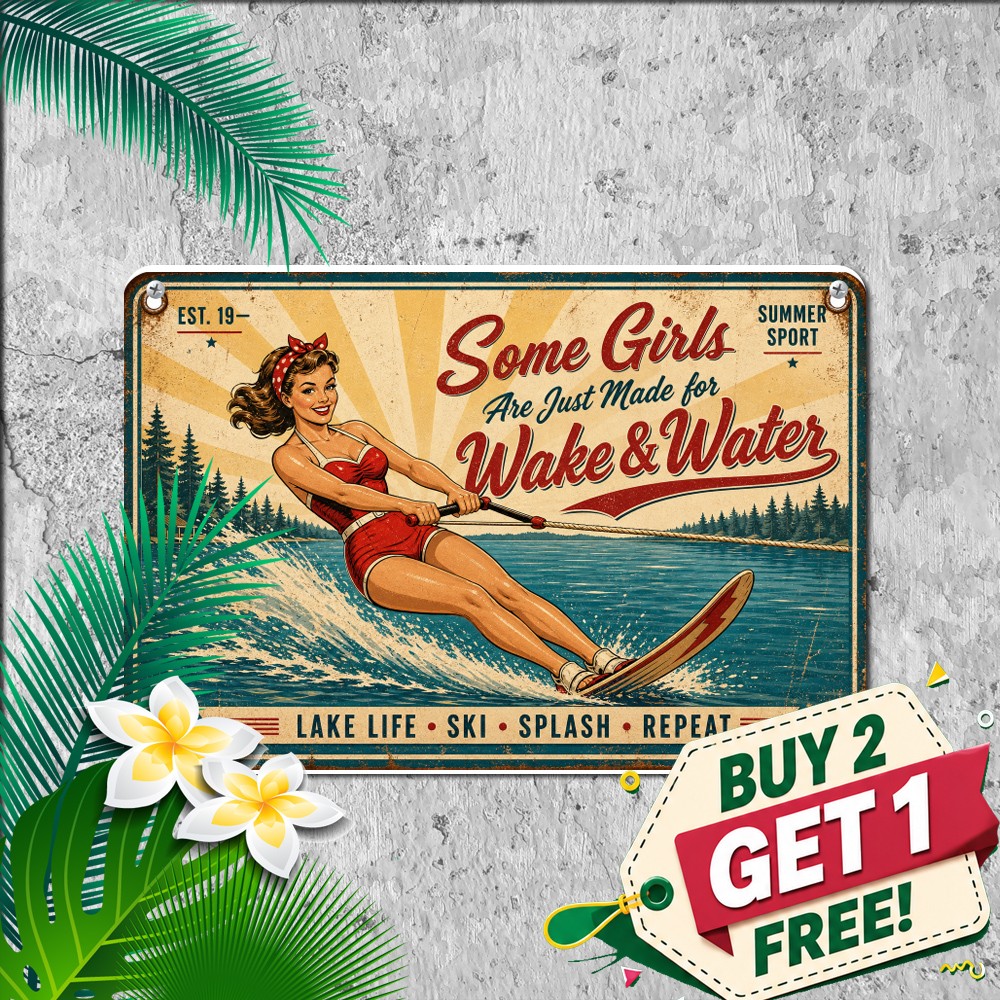 Waterskiing Sports Humor Tin Sign Vintage Lake House Cabin Wall Metal Plaque