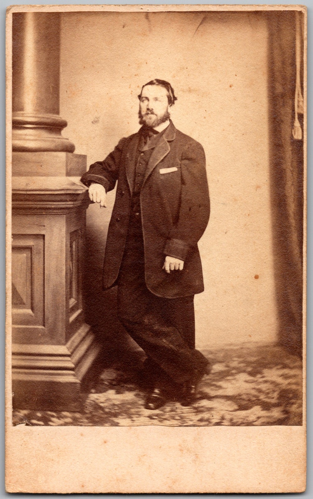 Antique CDV Circa 1860s Edward Lupus Handsome Bearded Man Baltimore MA