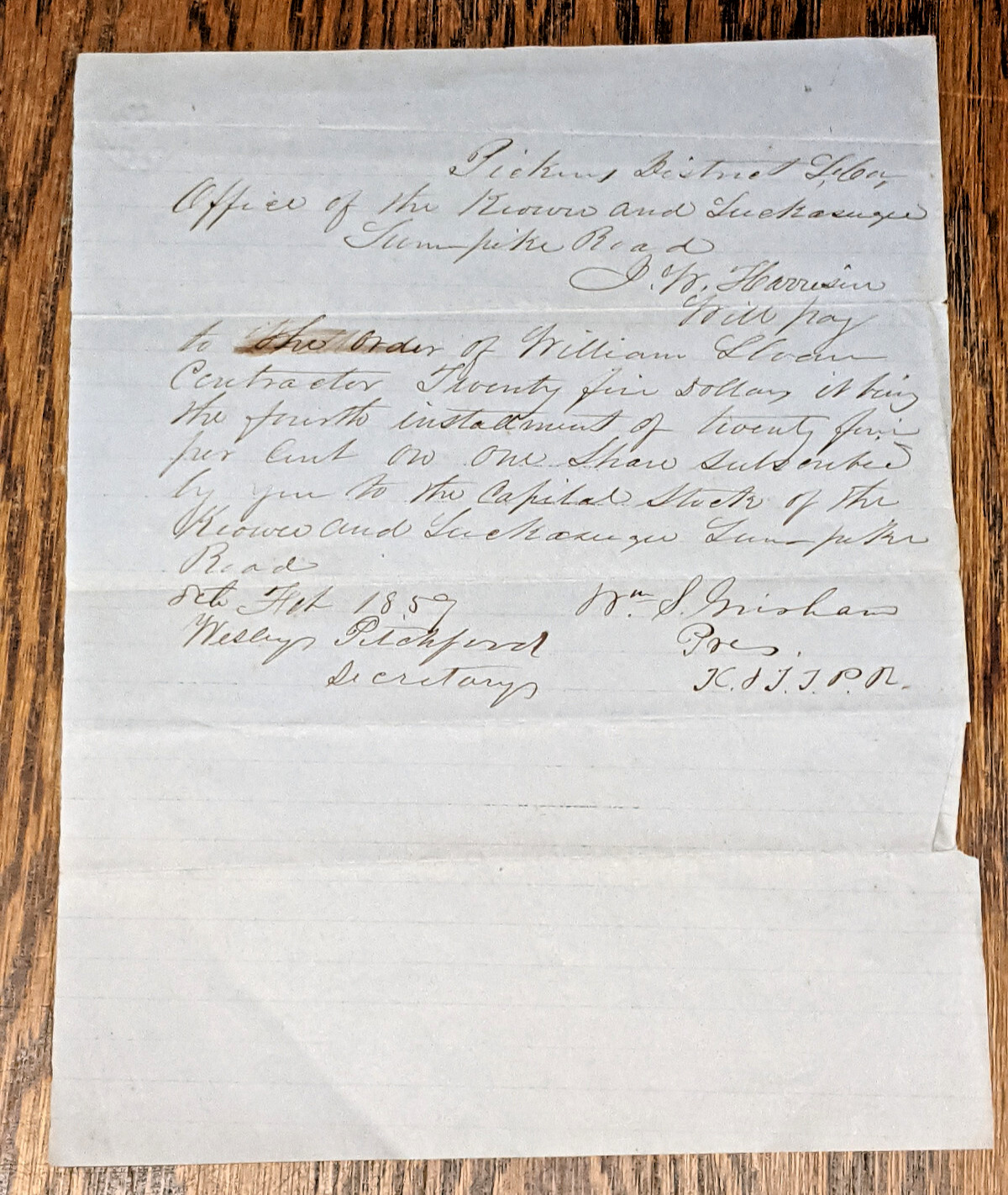1859 Keowee and Tuckaseegee Turnpike Road Pickens District SC Document RARE