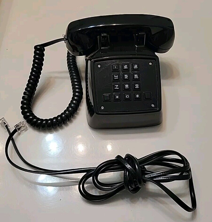 Polyconcept Black Mini Phone Retro Push Button Vintage Cord Landline Telephone 