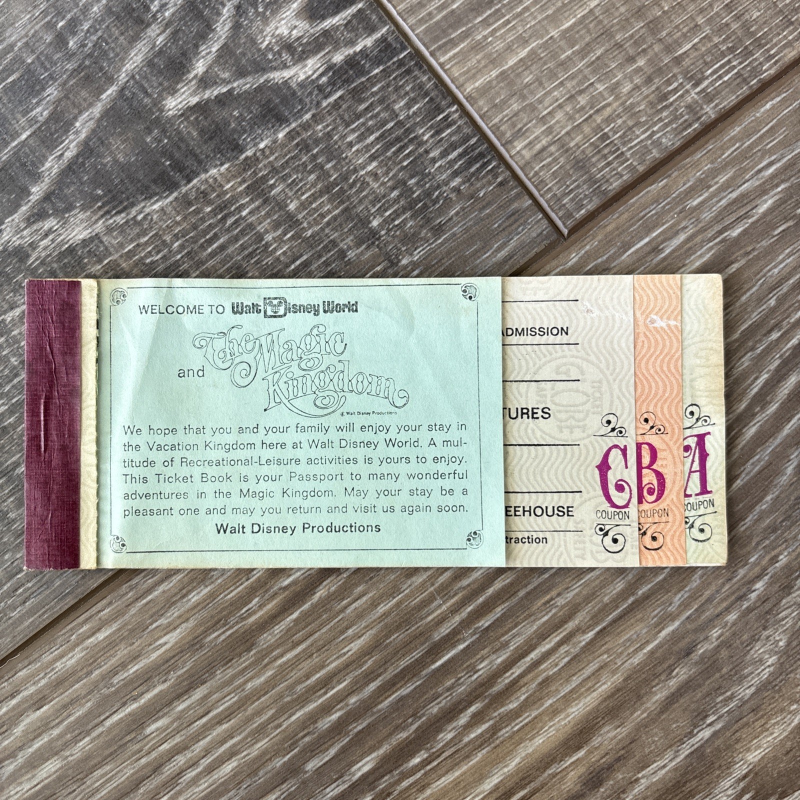 1971-72 Walt Disney World Adult Magic Key Ticket Book A B C Coupons $4.75