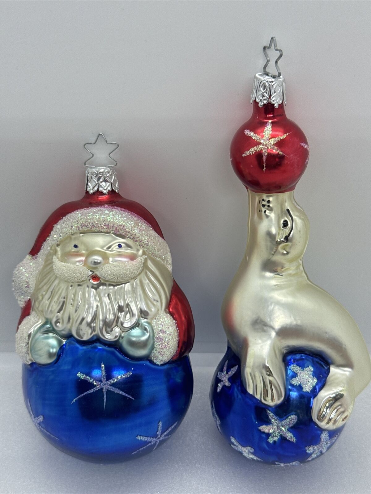 Lot Of 2 Christmas Inge Glas Blown Glass Ornaments Germany Seal Santa Patriotic