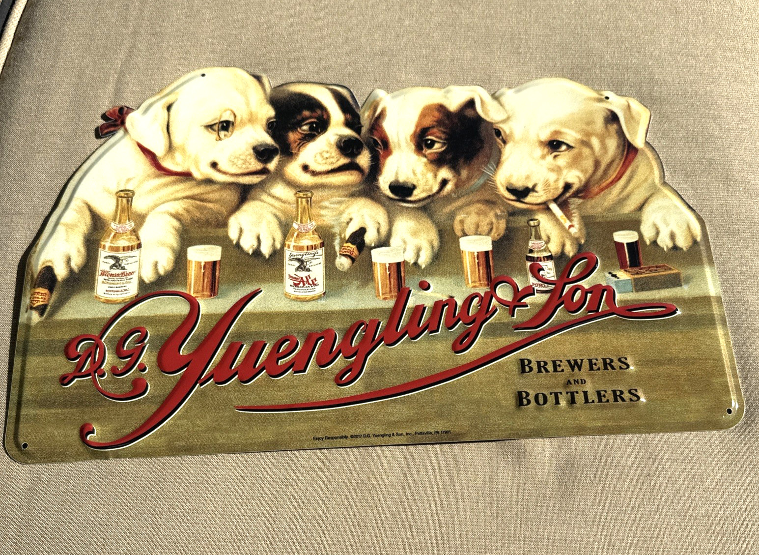 YUENGLING Brewing Puppies METAL BEER SIGN Tin TACKER 17