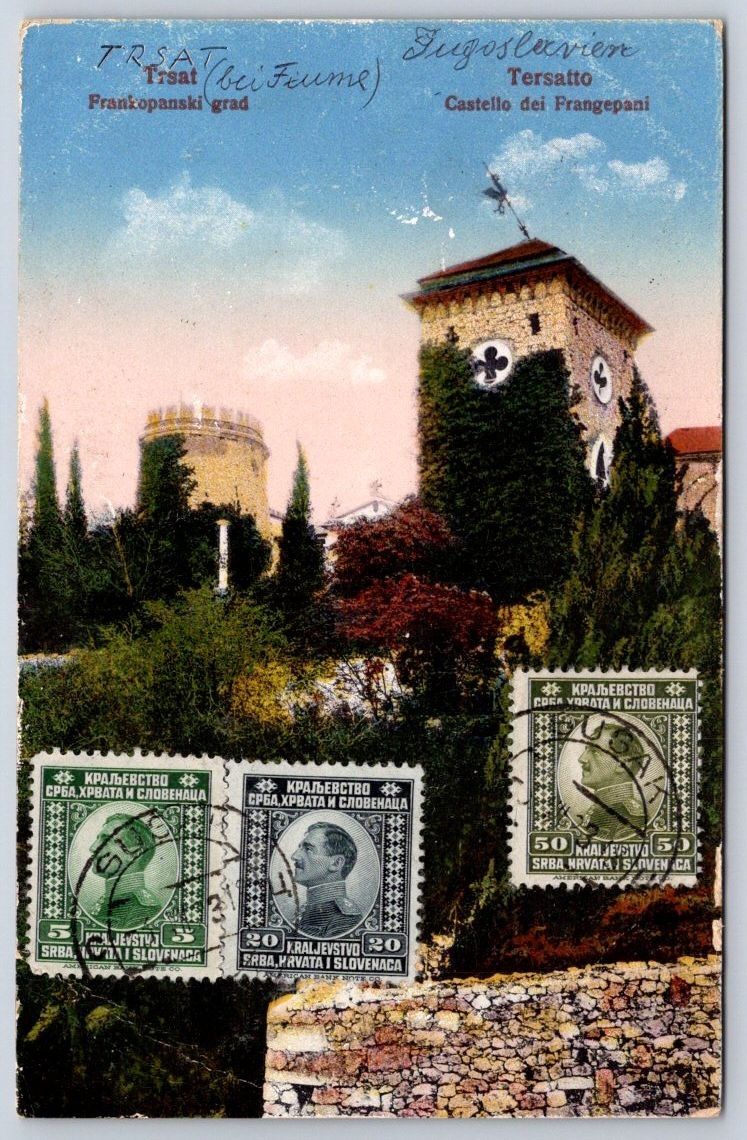 Antique Croatia Postcard RIJEKA Trsat Castle Frankopan 1923 Antique Croatia Postcard RIJEKA Trsat Castle Frankopan 1923