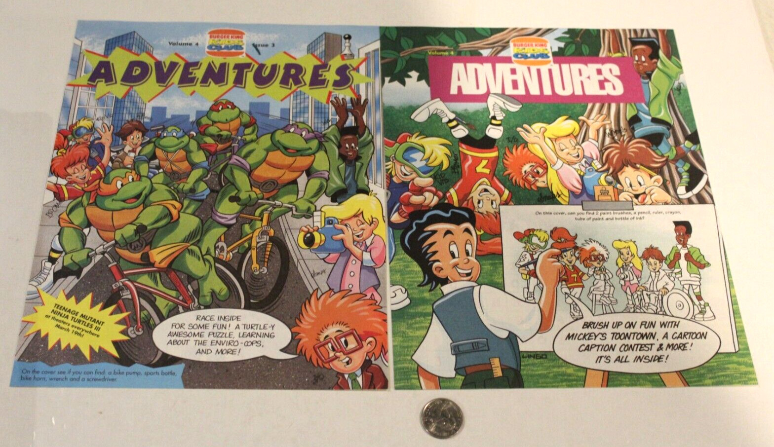 UNUSED  1993 Burger King Kids Club Adventures 2 & 3 Teenage Mutant Ninja Turtles