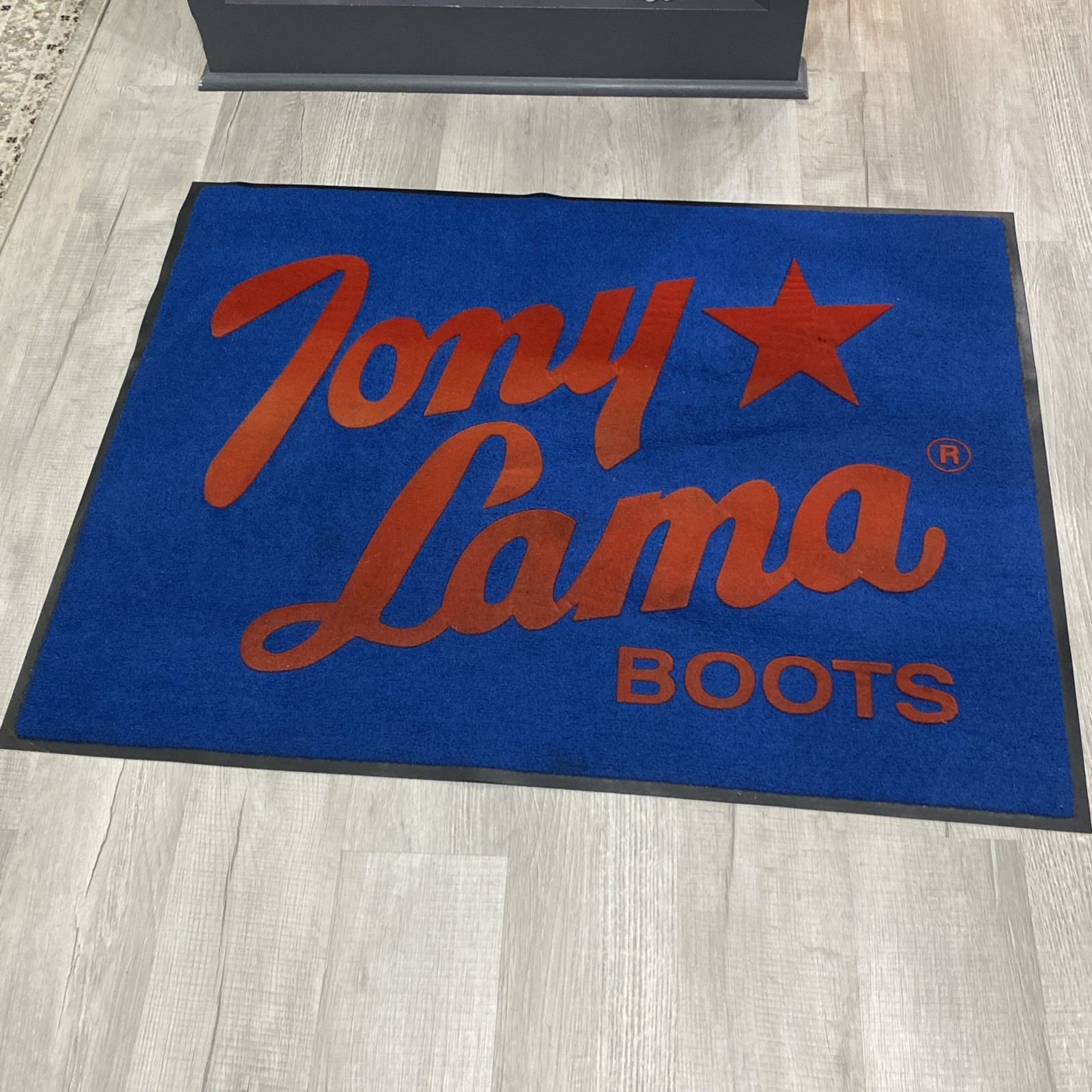 Vintage Tony Lama Boots Advertisement Floor Mat Rug Sign Boot Store 47” Blue Red