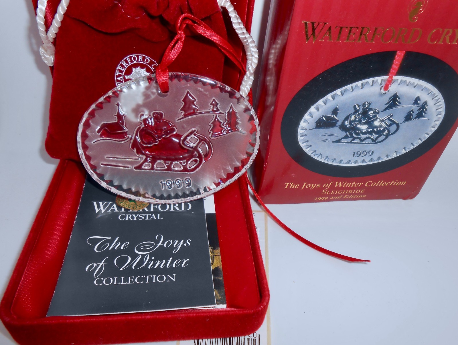 1999 Waterford SLEIGHRIDE Crystal Glass Ornament 2nd Edition Joys of Winter H71