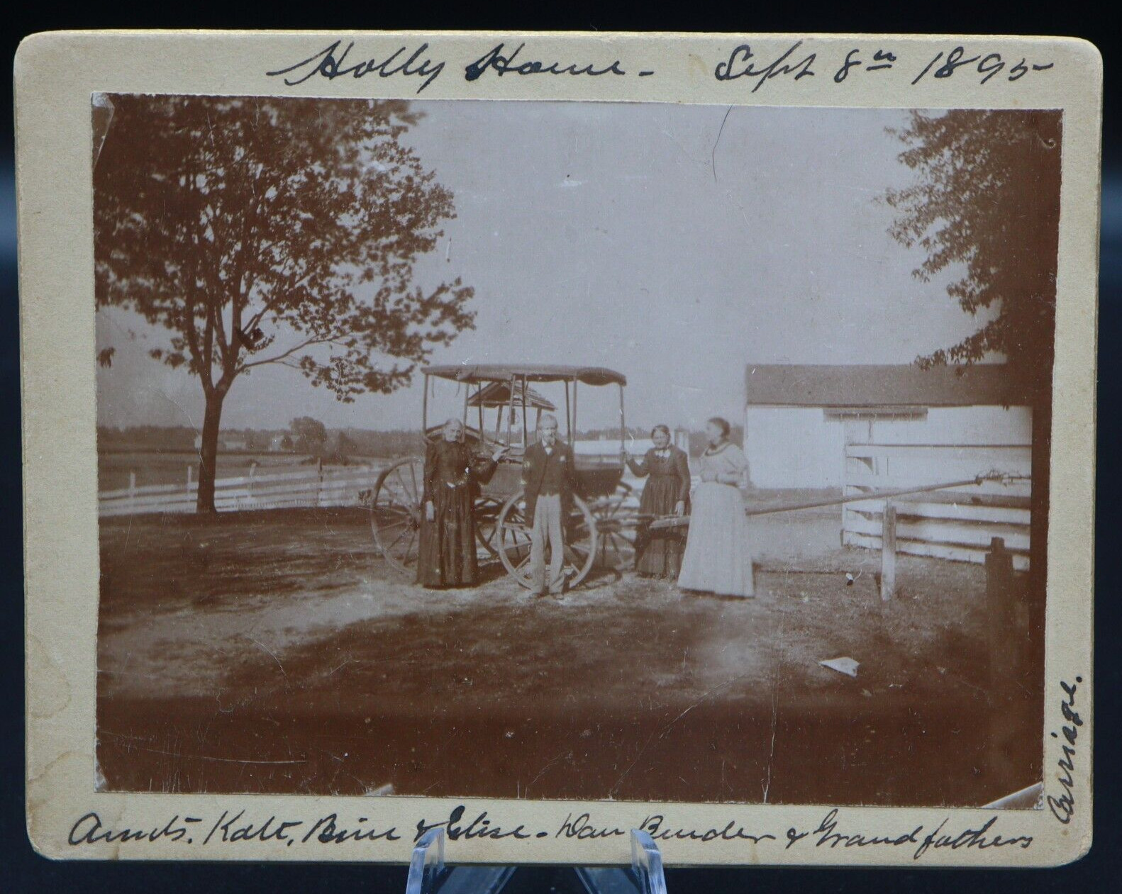 Antique 4x5 Cabinet Photo of 1895 Family on Farm with Horse Carriage Buggy