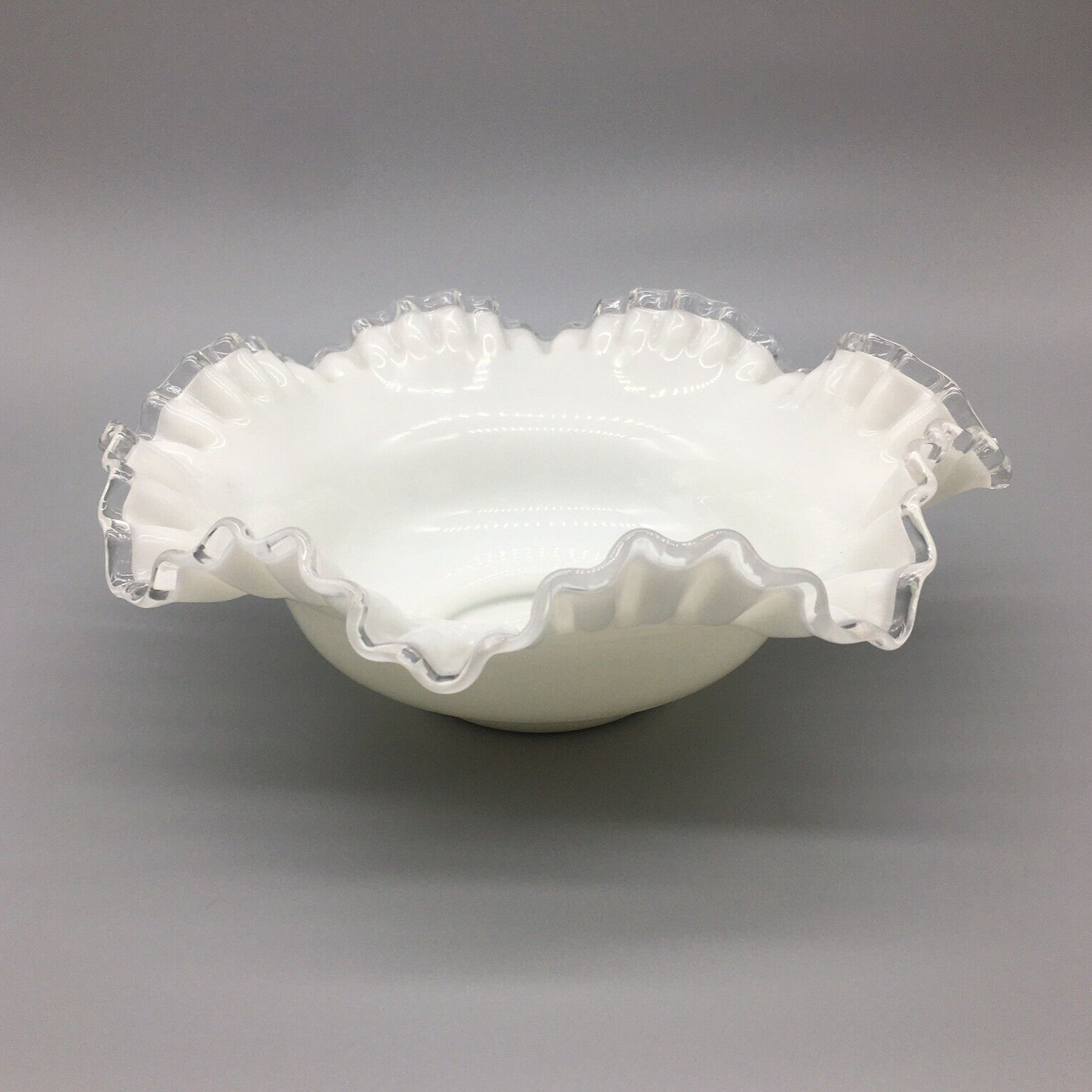 Vintage Fenton Silver Crest Milk Glass 5 1/2” Ruffled Edge Pre Owned USA Made
