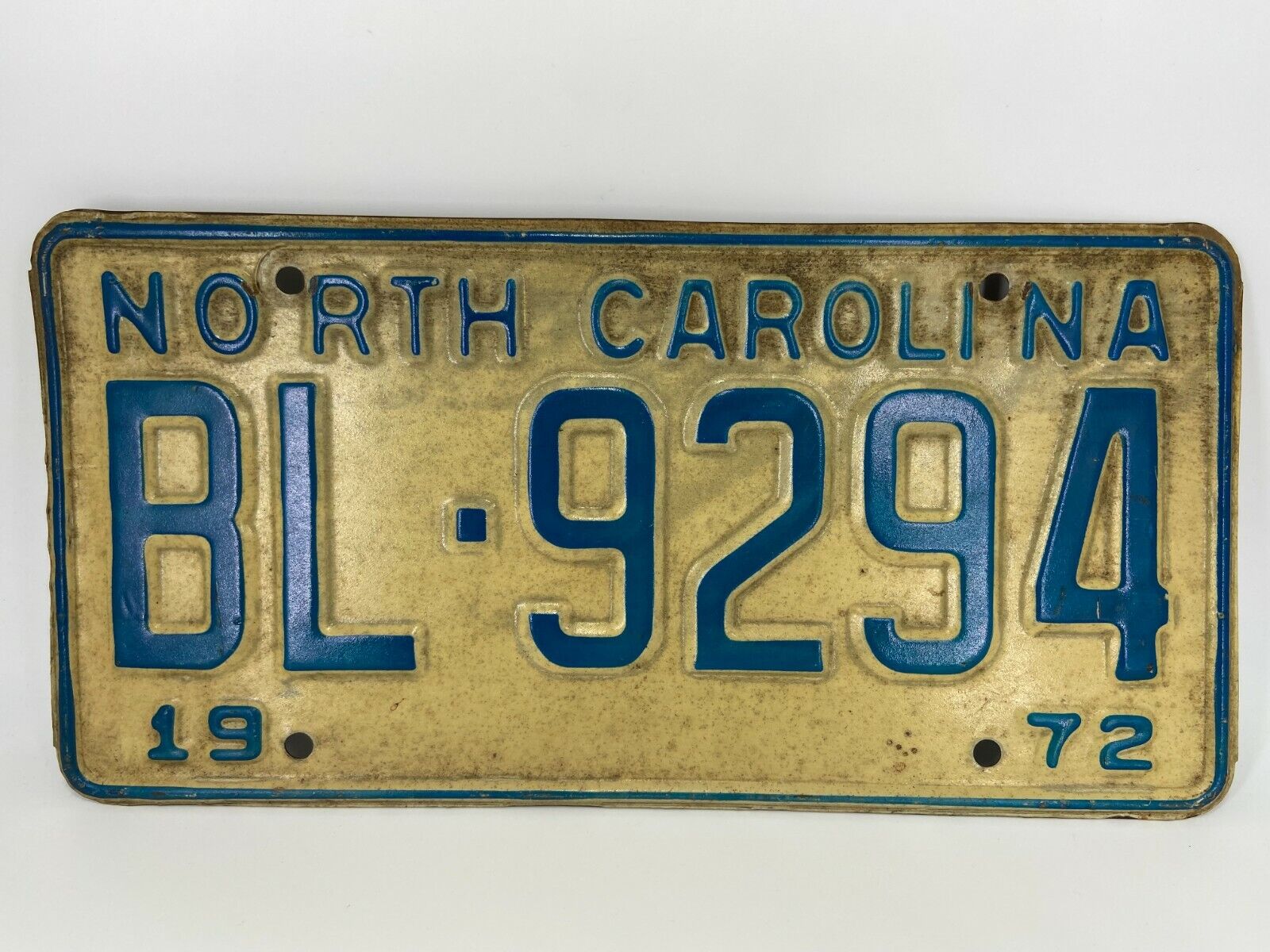 Vintage 1972 North Carolina License Plate BL-9294 Rare Original Tag 