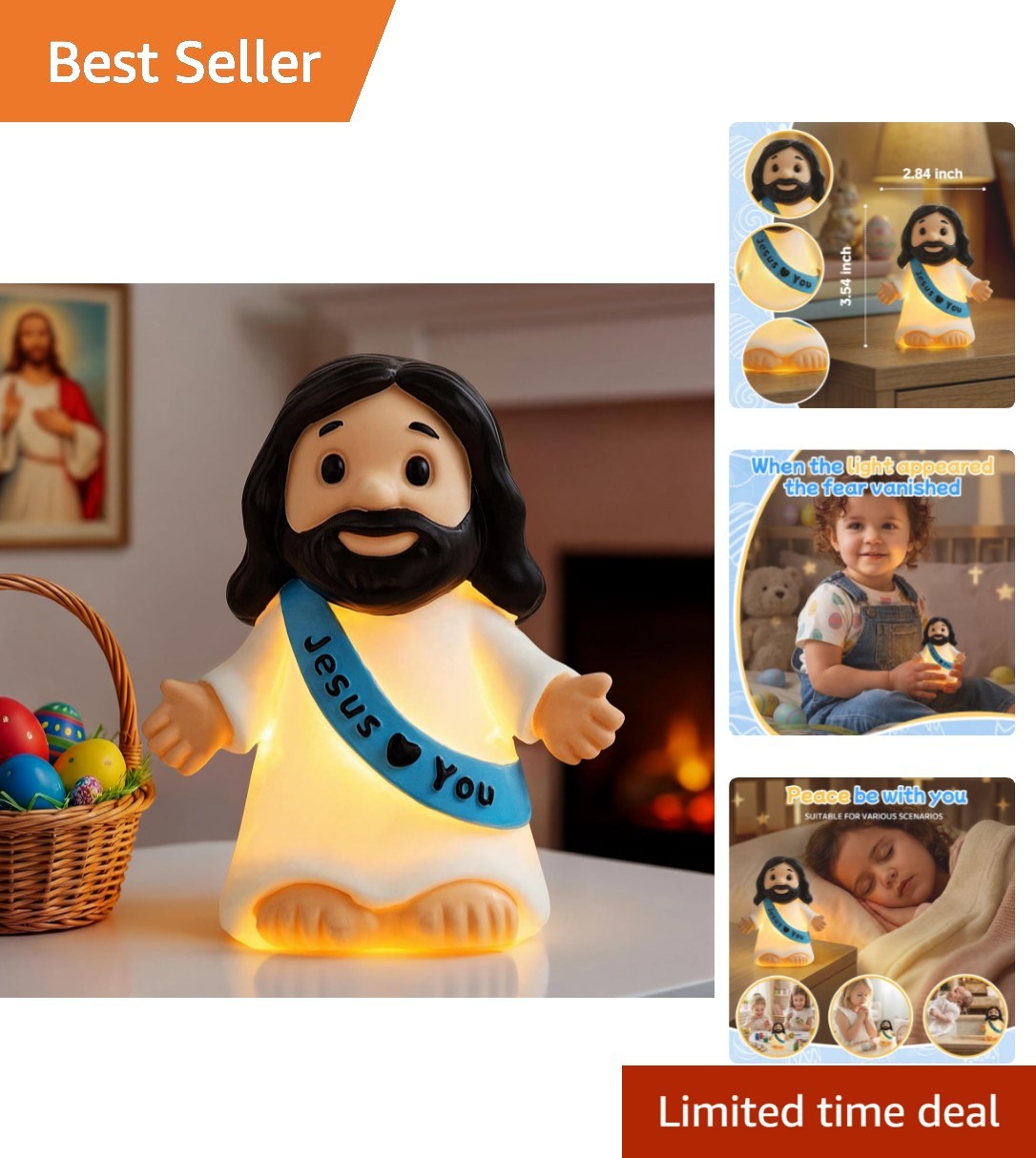 Artistic Jesus Night Light – Resin Sculpture for Modern and Traditional Homes