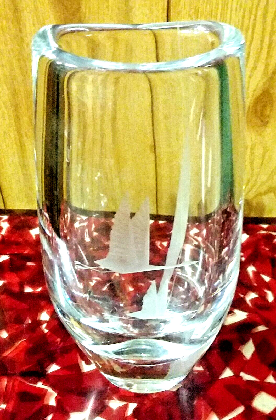 Art Glass Flying Geese Vase Frosted Etched Design Heavy Crystal 8\