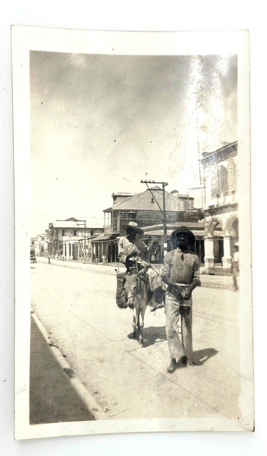 1930s Haiti Photo – Donkey Rider & Street Scene | Colonial Architecture