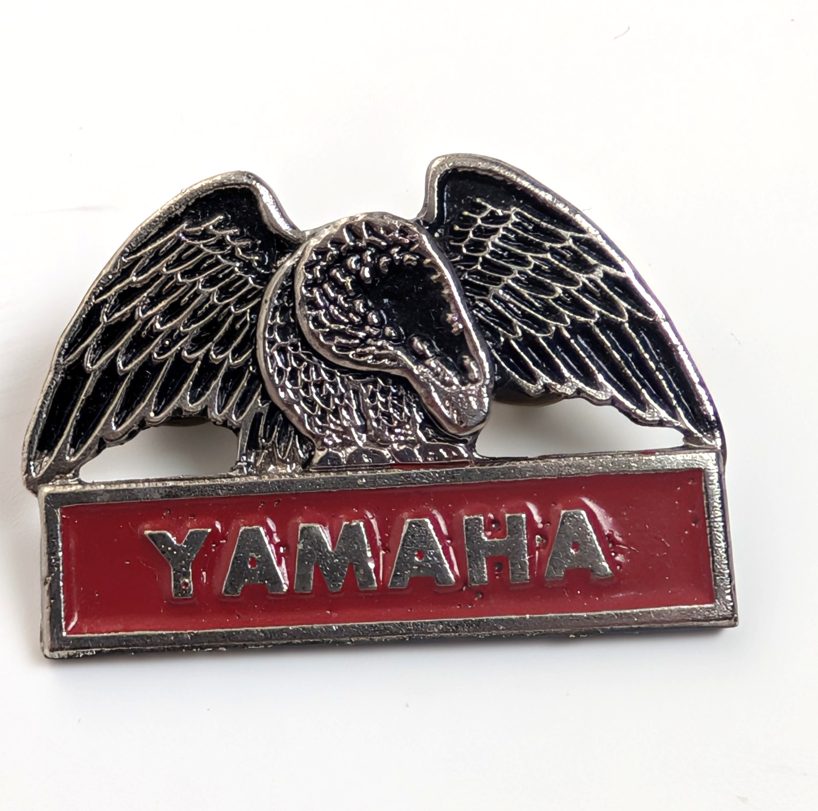 Vintage 1976 Yamaha Eagle Wings Metal Pin Badge Red Enamel Motorcycle Emblem