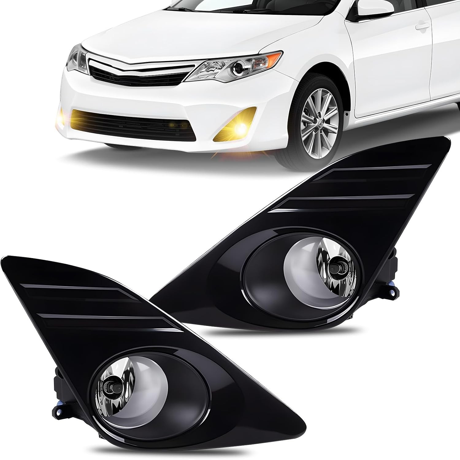 Fog Lights Assembly Compatible With 2012 2013 2014 Camry Front Bumper Lamps w/Ha