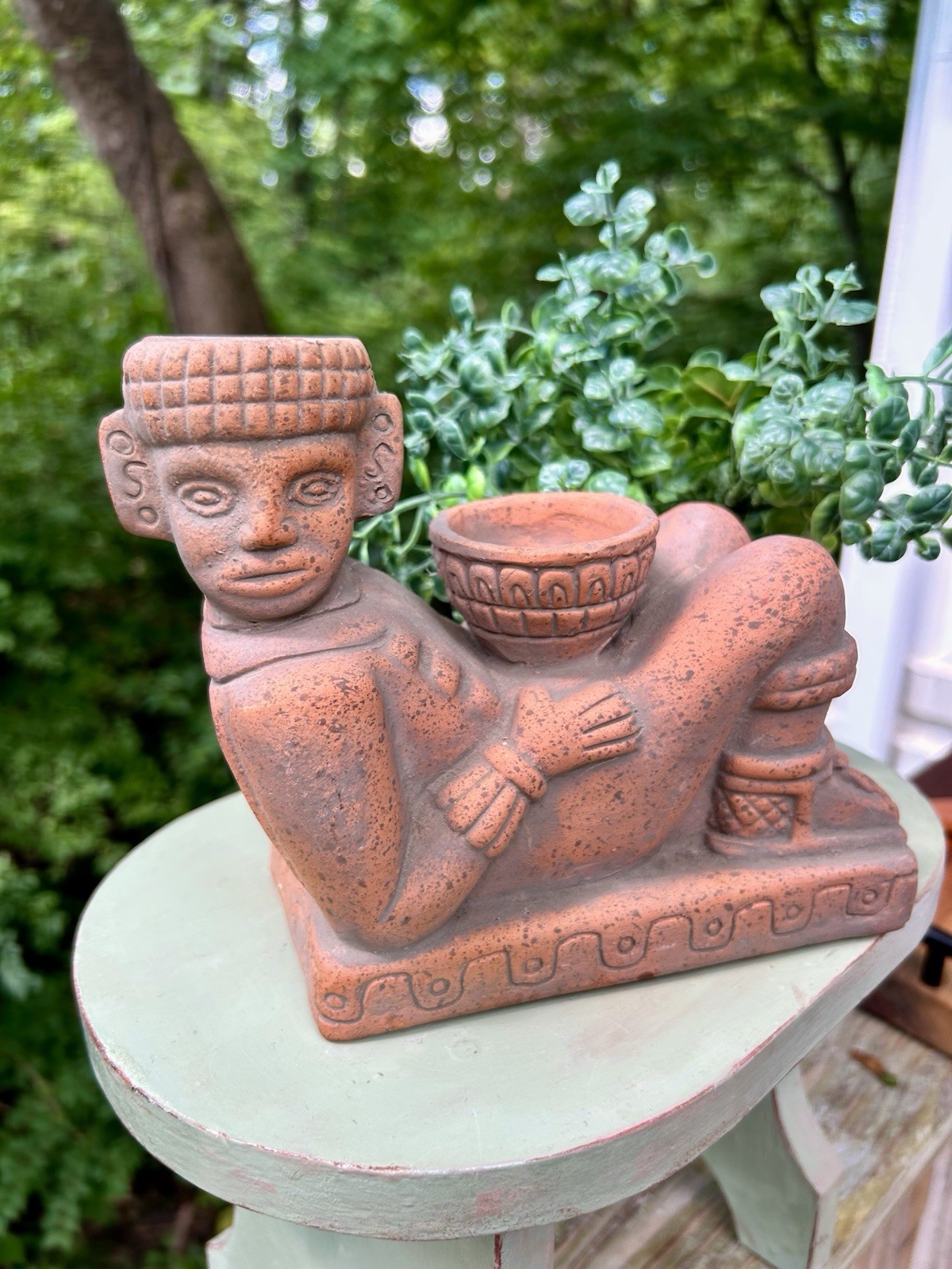 VTG Terracotta Chac Mool Mayan Figurine Reclining Art Pottery God of Rain Mexico