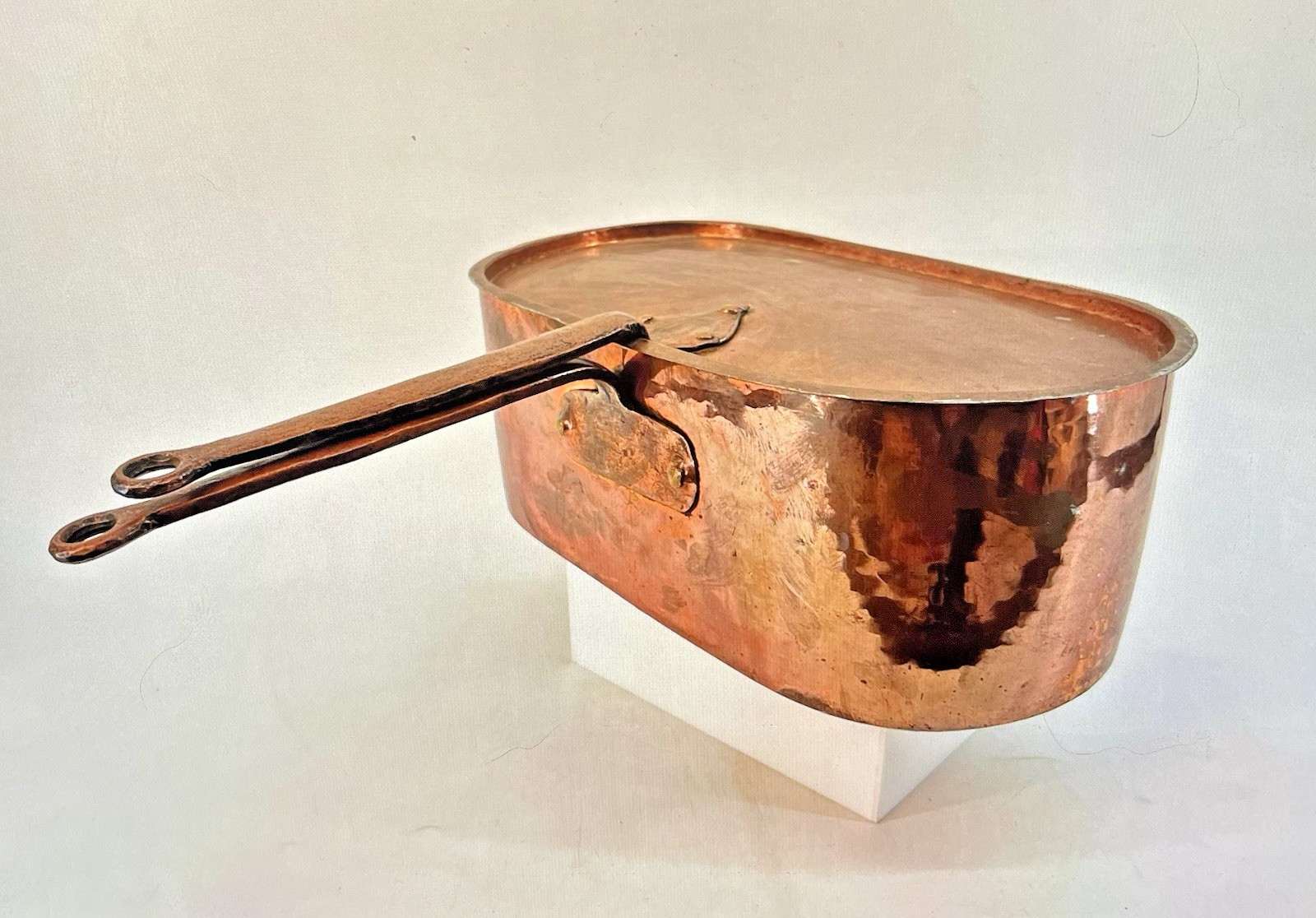 Antique French Copper Daubiere Braising Pan & Lid Dovetail Beveled Edges 5x13