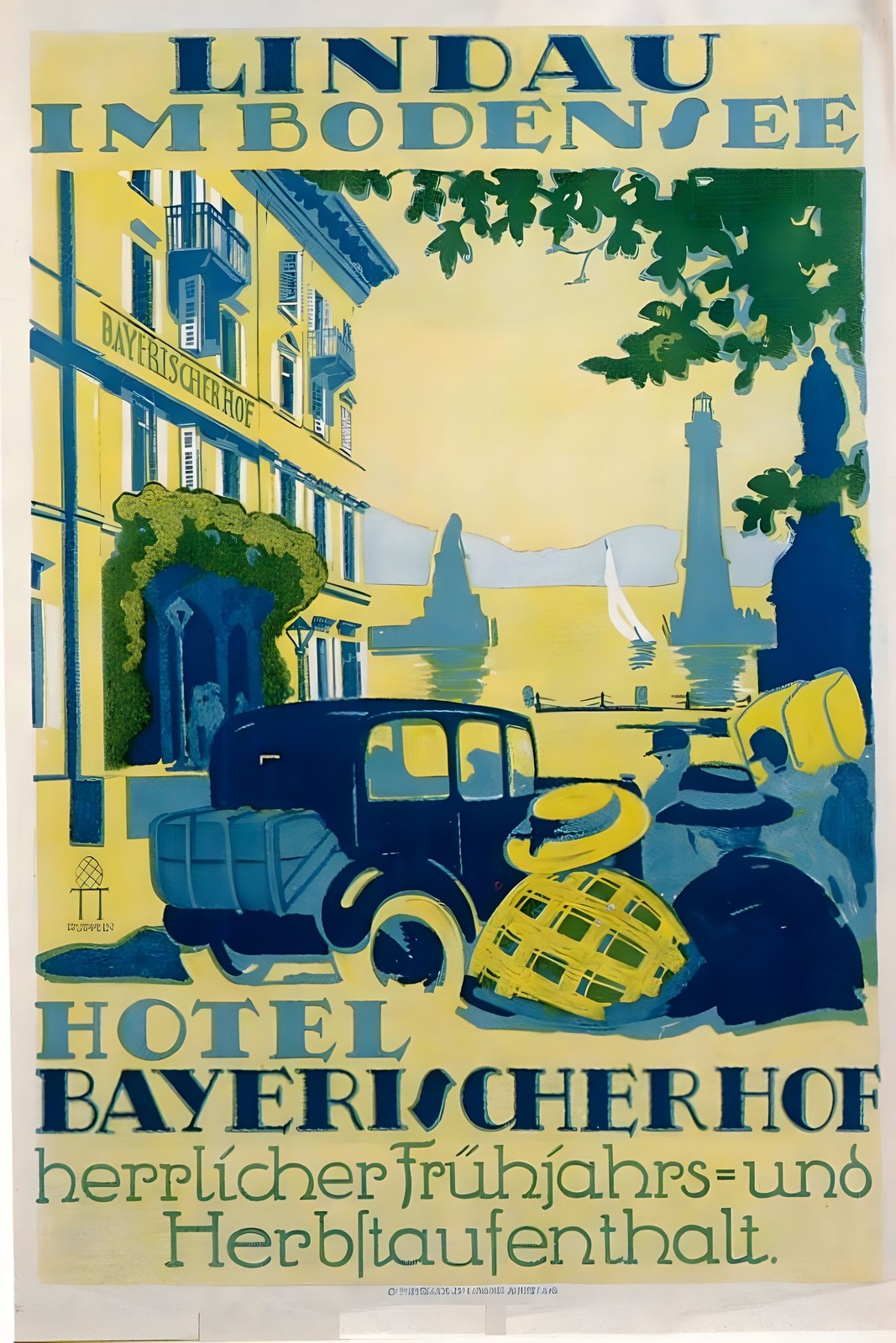 Lindau Im Bodensee Hotel Bayerischer Hof Poster 🌊 Retro Decor  - 24x36” - Rare