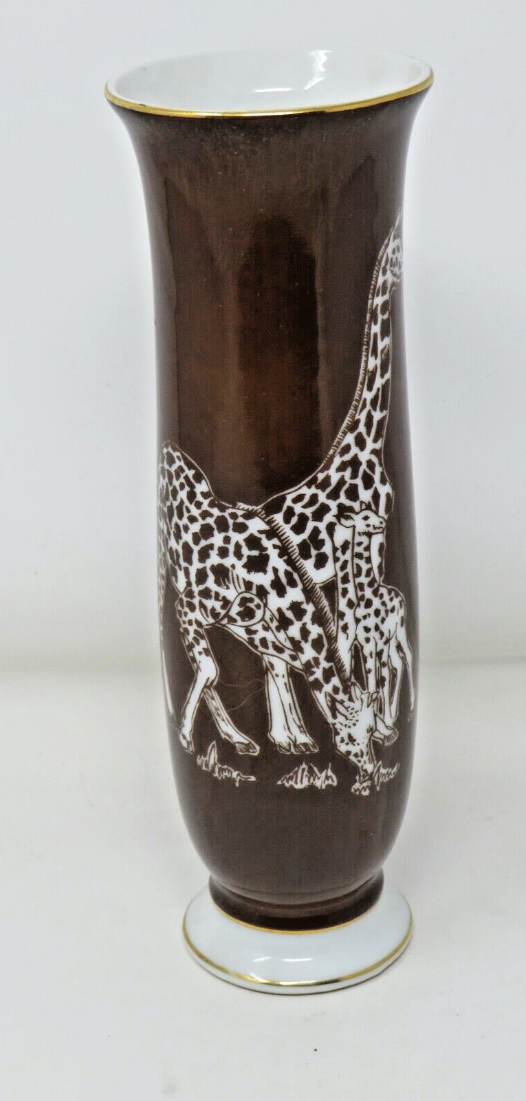 Safari by Shafford Giraffe Brown Tall Bud Vase 22KT Gold Trim HTF