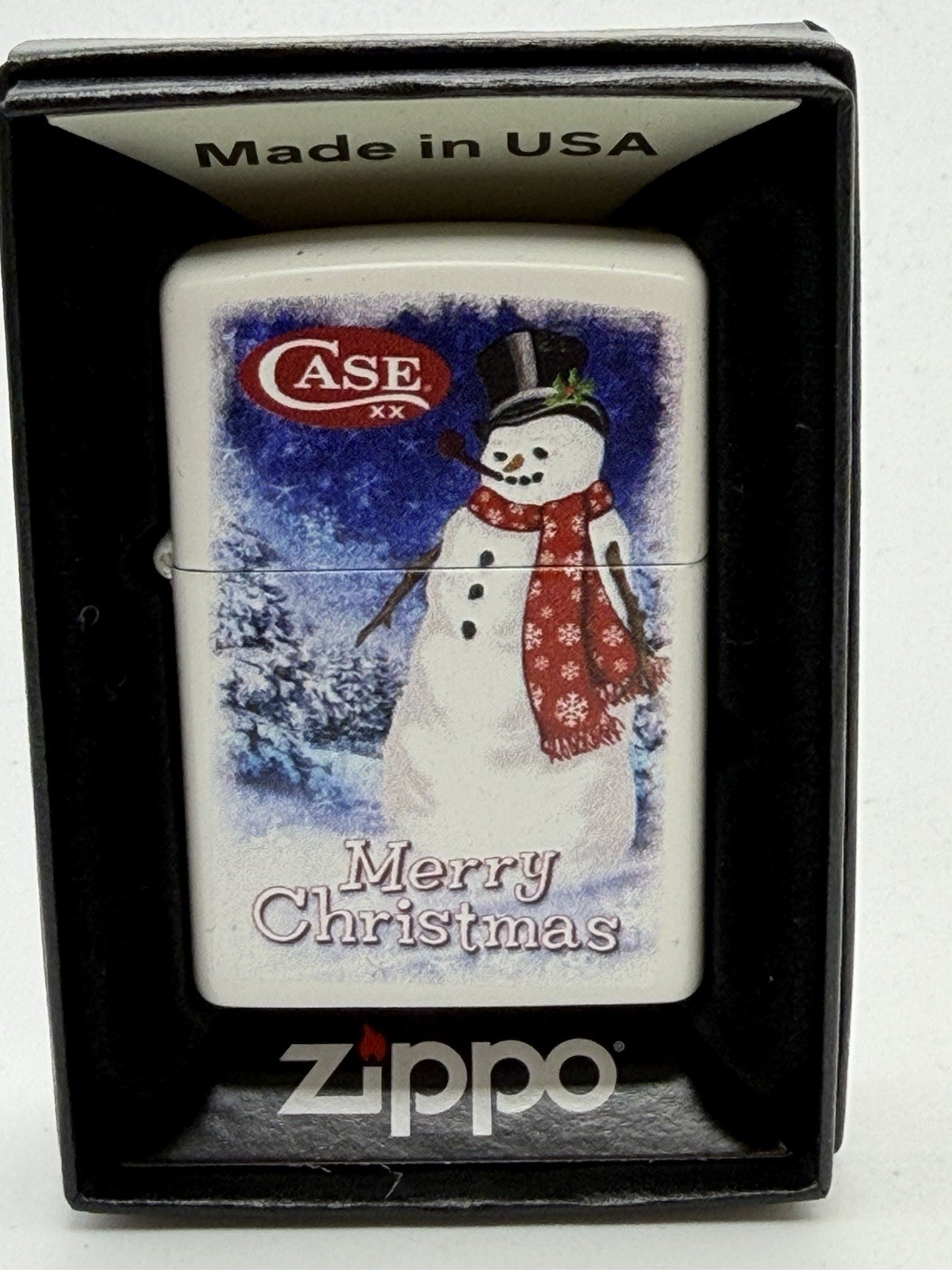 Case Cutlery Snowman Merry Christmas White Matte Zippo Lighter NEW