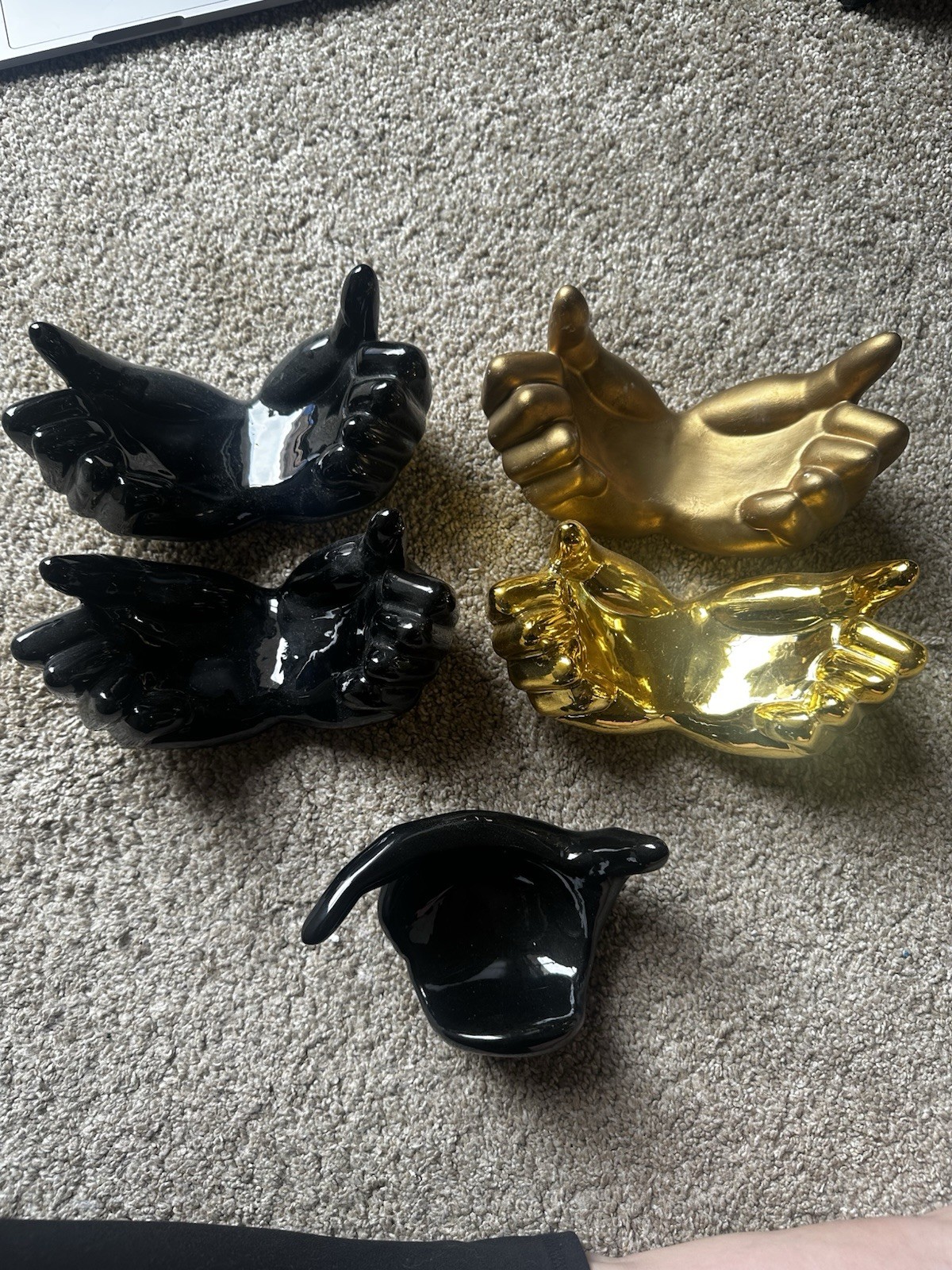 Nancy Funk Pop Art Black/Gold Ceramic Hands. Excellent Condition.  Lot of 5