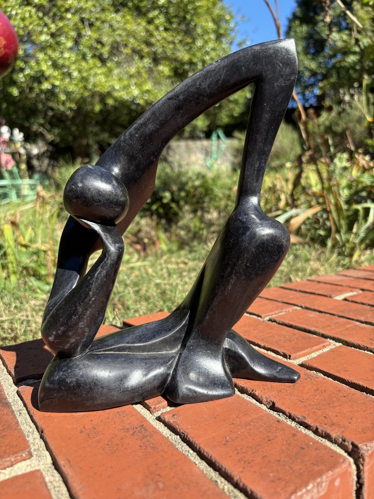 Vintage Stylized The Thinker Hand Carved Abstract Figure 1 Piece Wood 9.5” MCM