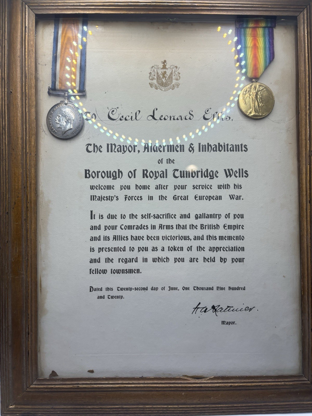 WWI BRITISH 1914-14 Named Campaign Medal Sets Framed Welcome Home Letter