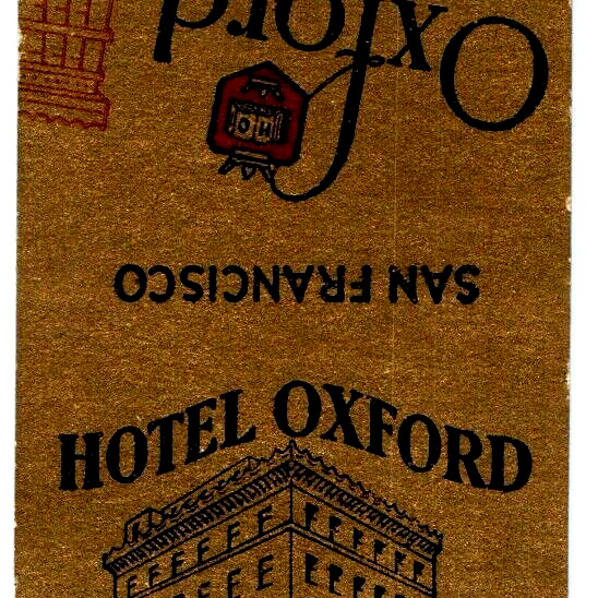 Vtg 1940s Hotel Oxford San Francisco CA Matchbook Cover Piccadilly Circus Unused