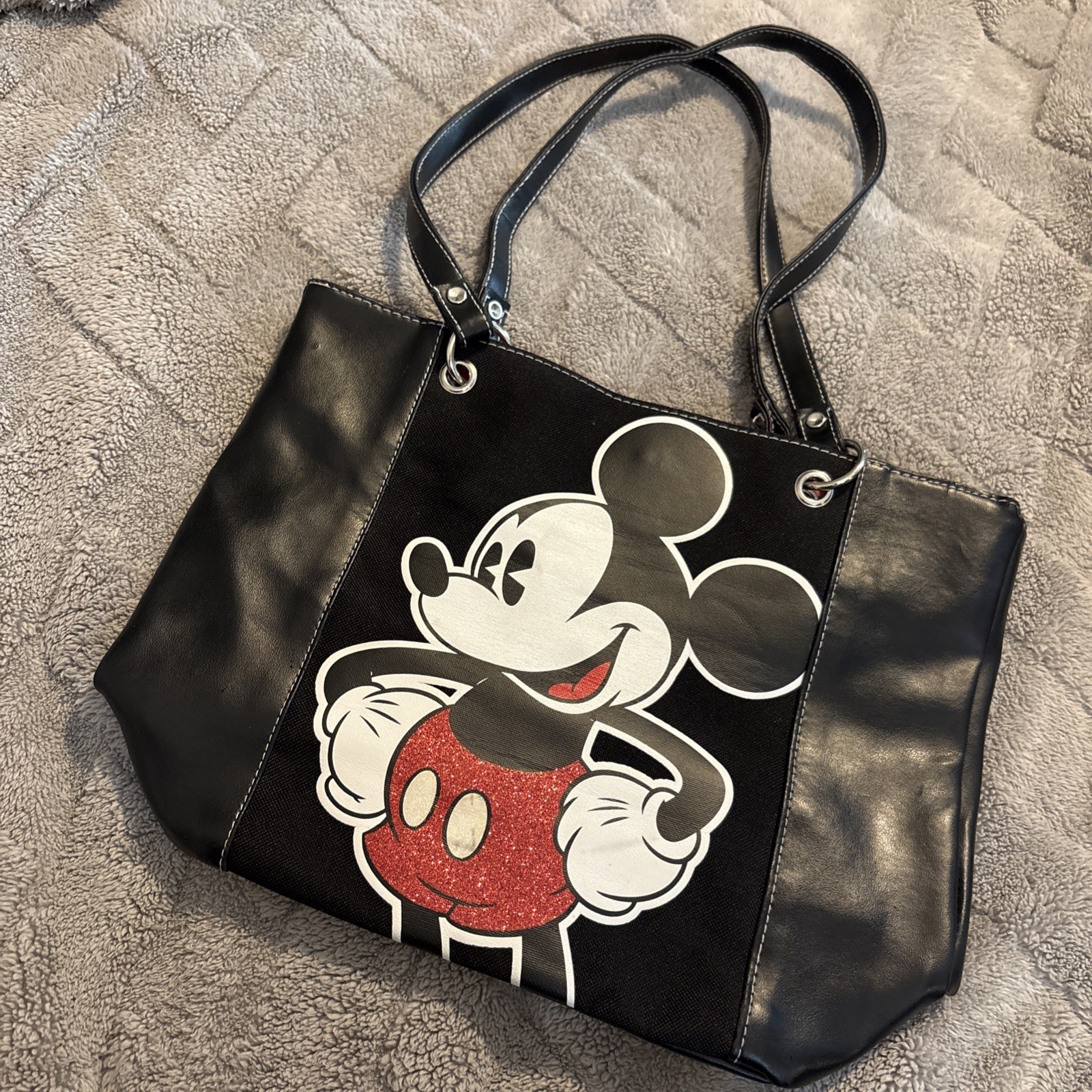 Disney Mickey Mouse Tote Bag Y2K Canvas Faux Leather Red Sequin Shorts Vintage Disney Mickey Mouse Tote Bag Y2K Canvas Faux Leather Red Sequin Shorts Vintage