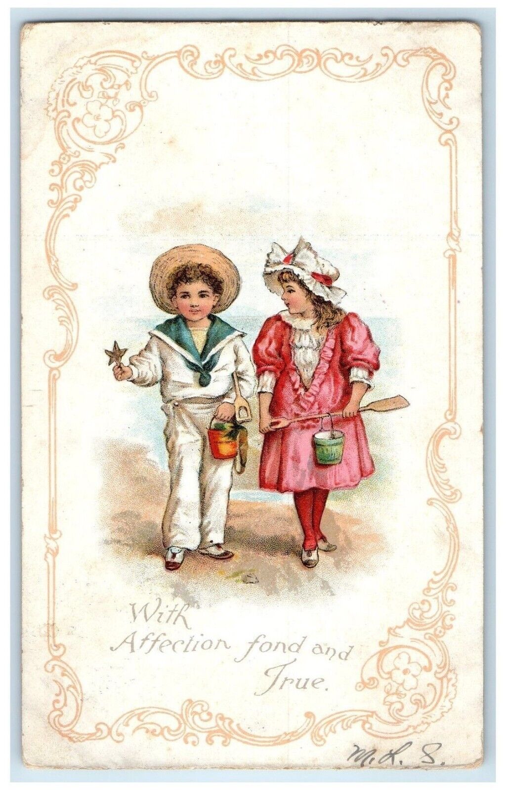 1911 Children Walking Bucket With Affection Fond Elgin Minnesota MN Postcard