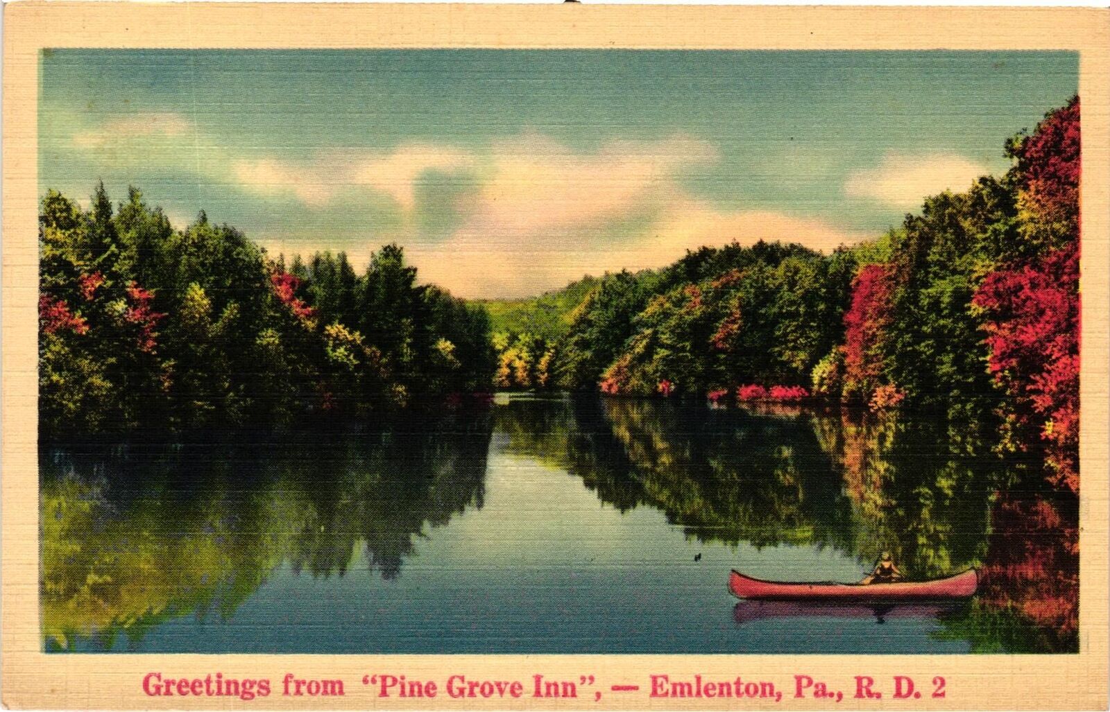 Vintage Postcard- A canoe in a river, greetings from, Emlenton, PA Early 1900s