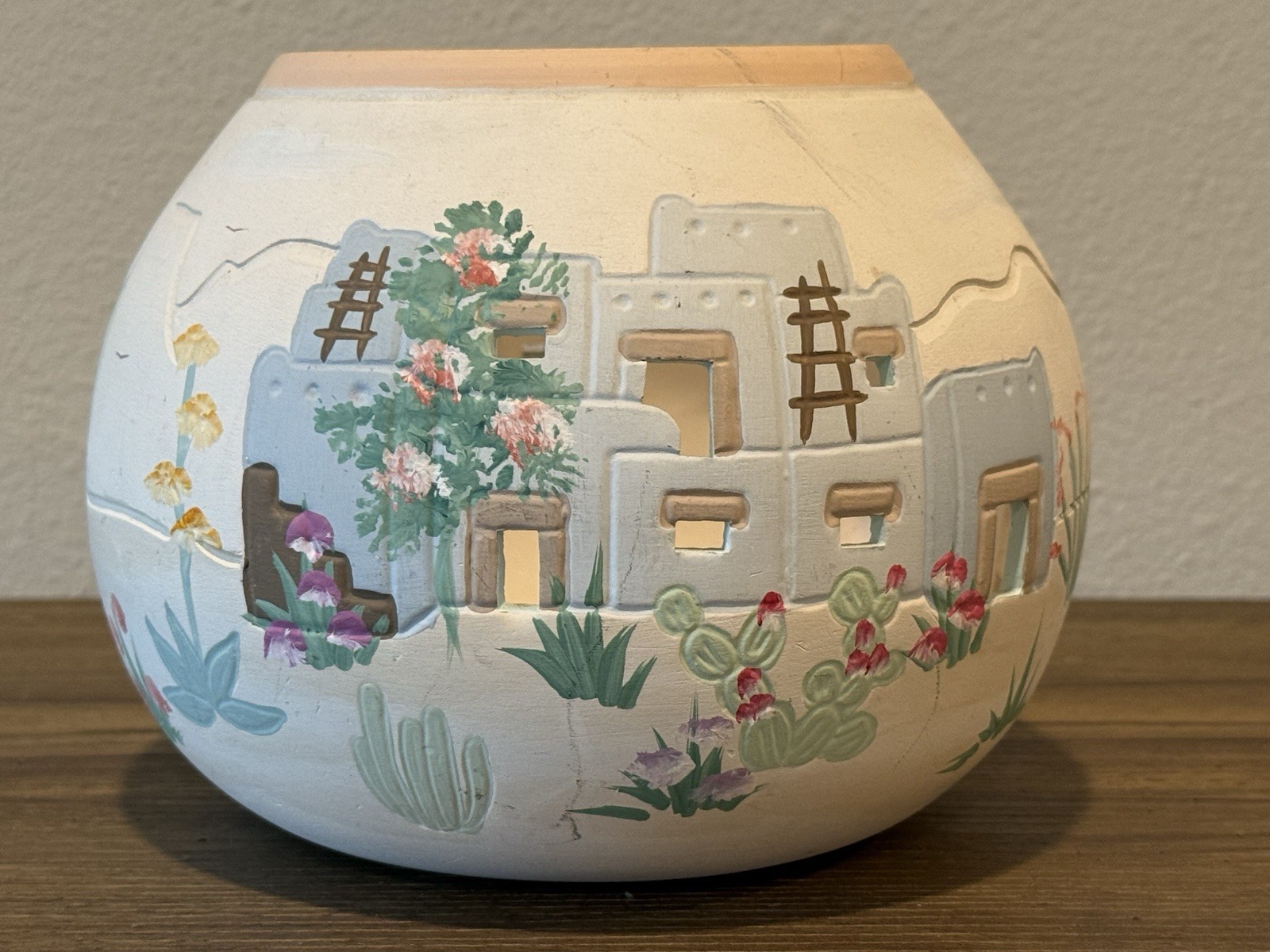 Vintage Southwestern-style Ceramic Pottery Luminary Candle Holder- signed MIA Vintage Southwestern-style Ceramic Pottery Luminary Candle Holder- signed MIA