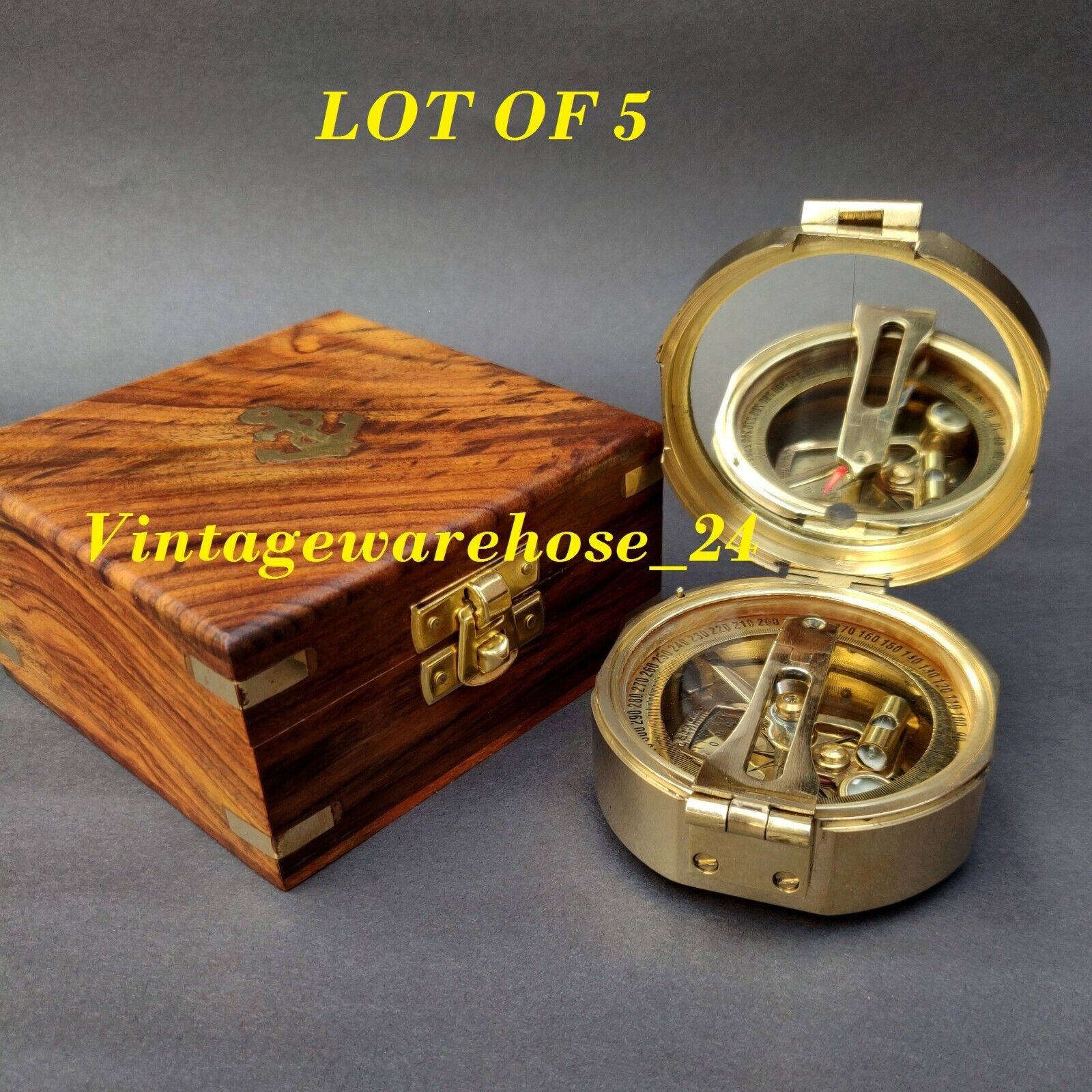NAUTICAL BRUNTON BRASS COMPASS STANLEY LONDON COMPASS WITH WOODEN BOX LOT OF 5  
