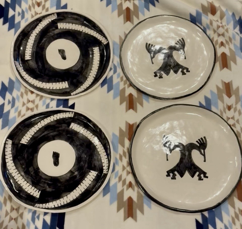 Hotsherds Sante Fe Large  Pottery Plates (4) Kokopelli & Mancos 12.25”