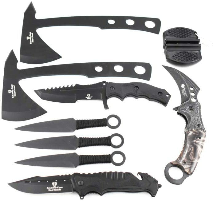 Snake Eye 6pc Tactical Set Full Tang Fixed Blade Knife Spring Assisted Knife Snake Eye 6pc Tactical Set Full Tang Fixed Blade Knife Spring Assisted Knife