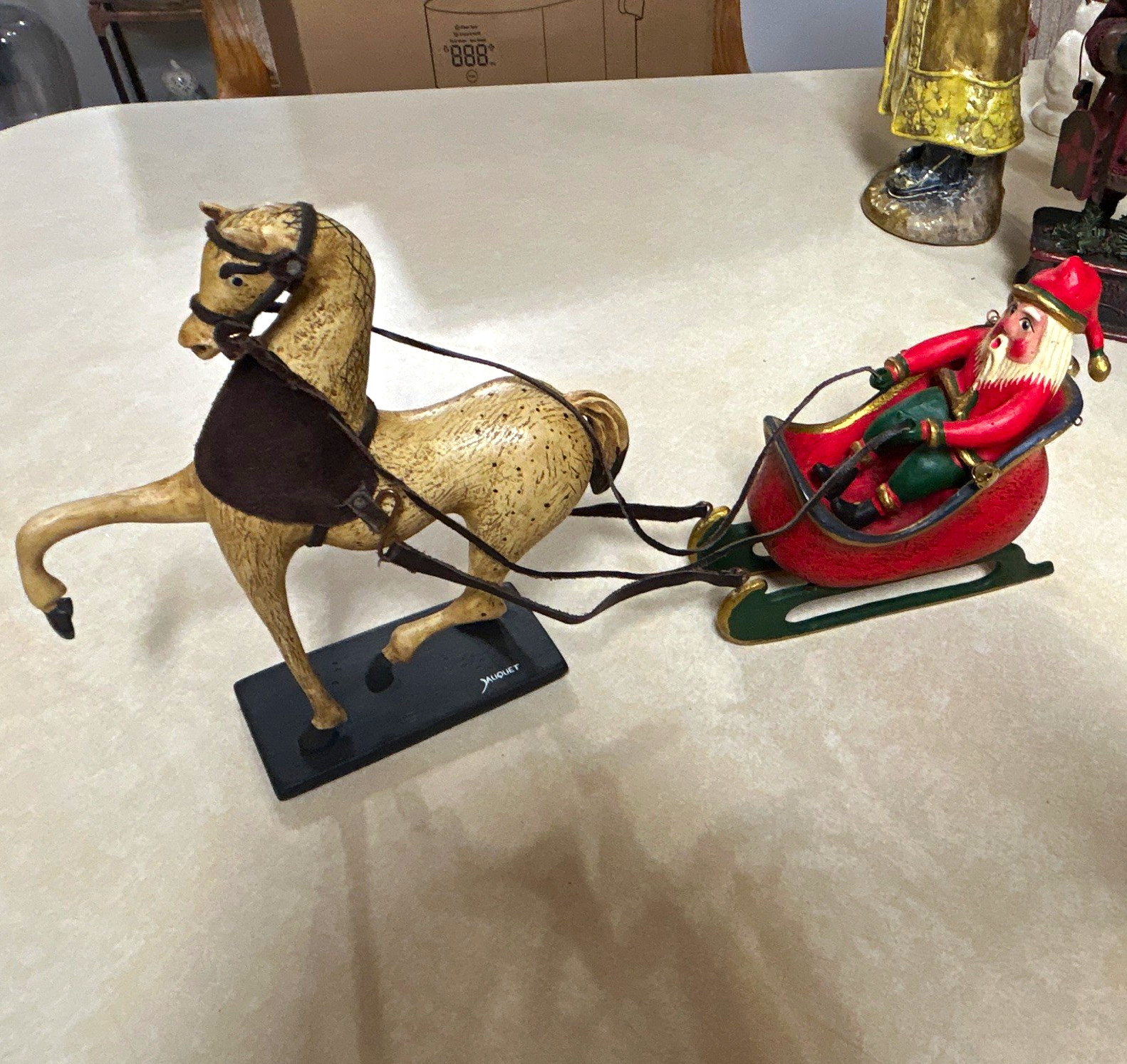 Jaquet Hand Painted Santa in Horse-Drawn Sleigh Christmas Figurine 9in vintage 
