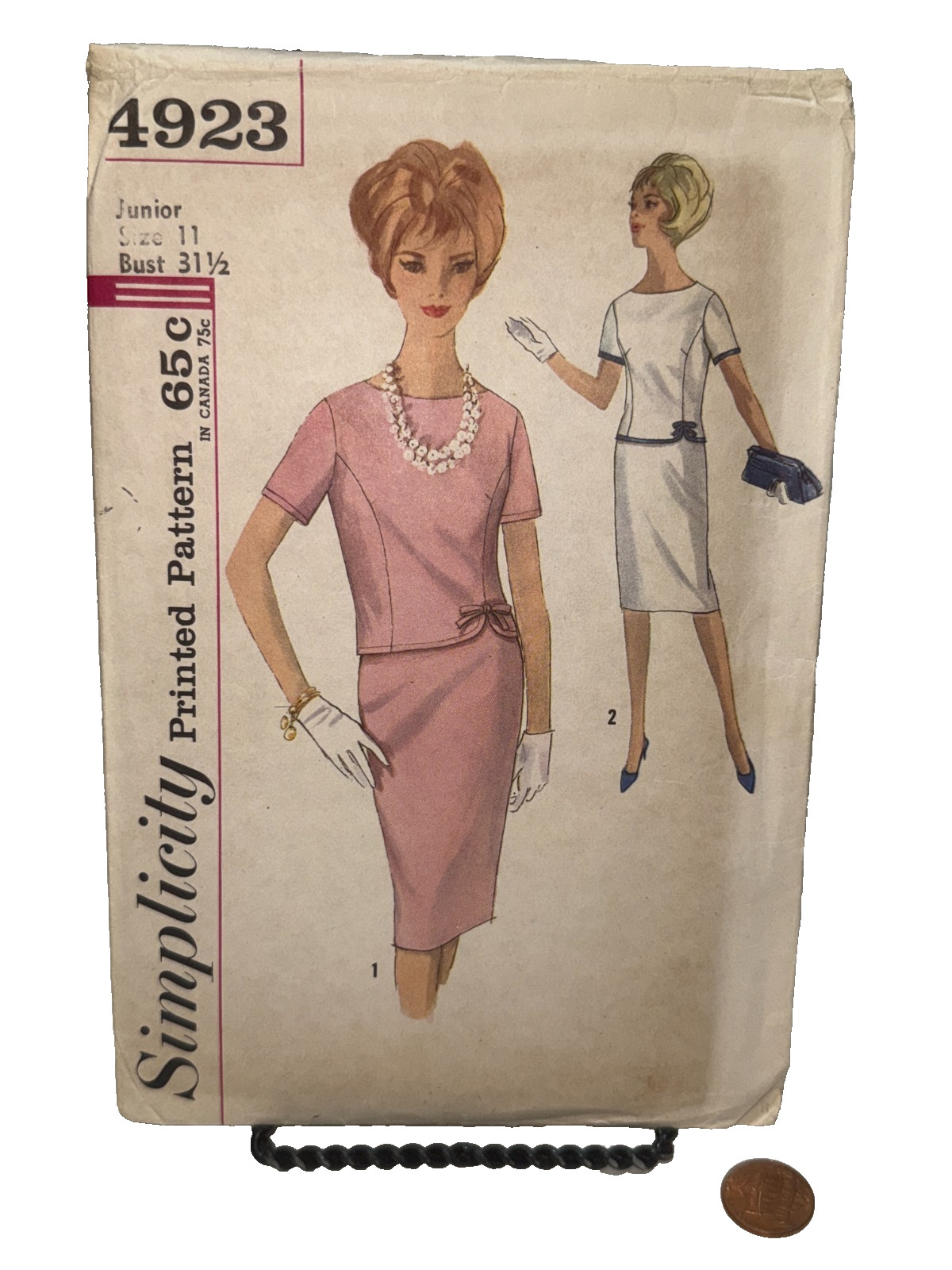 Simplicity 4923 2pc Dress Round Neck Button Back Misses\'/Junior Sz 11 Bust 31.5