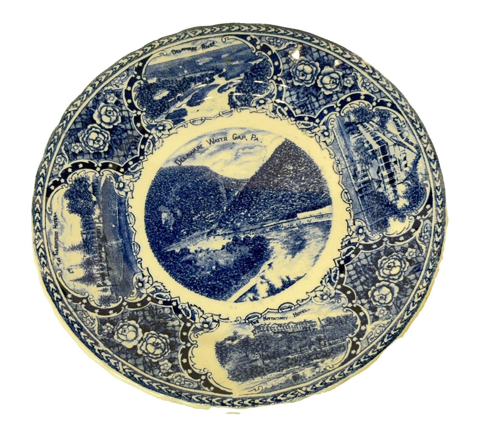 DELAWARE WATER GAP Pennsylvania PA Antique FLOW BLUE ENGLAND Souvenir PLATE