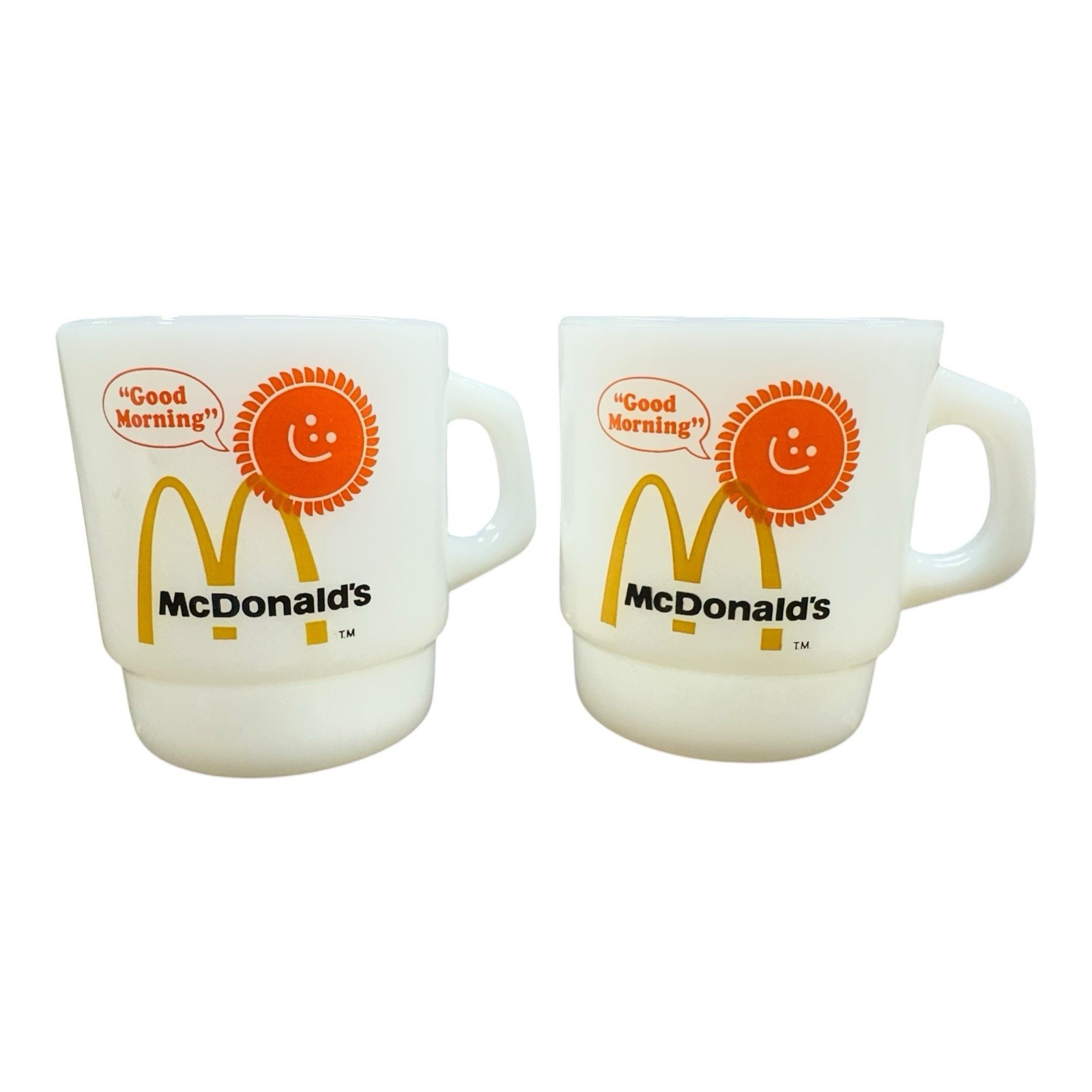 2 Vintage Fire-King McDonald’s “Good Morning” Milk Glass Mug Anchor Hocking USA