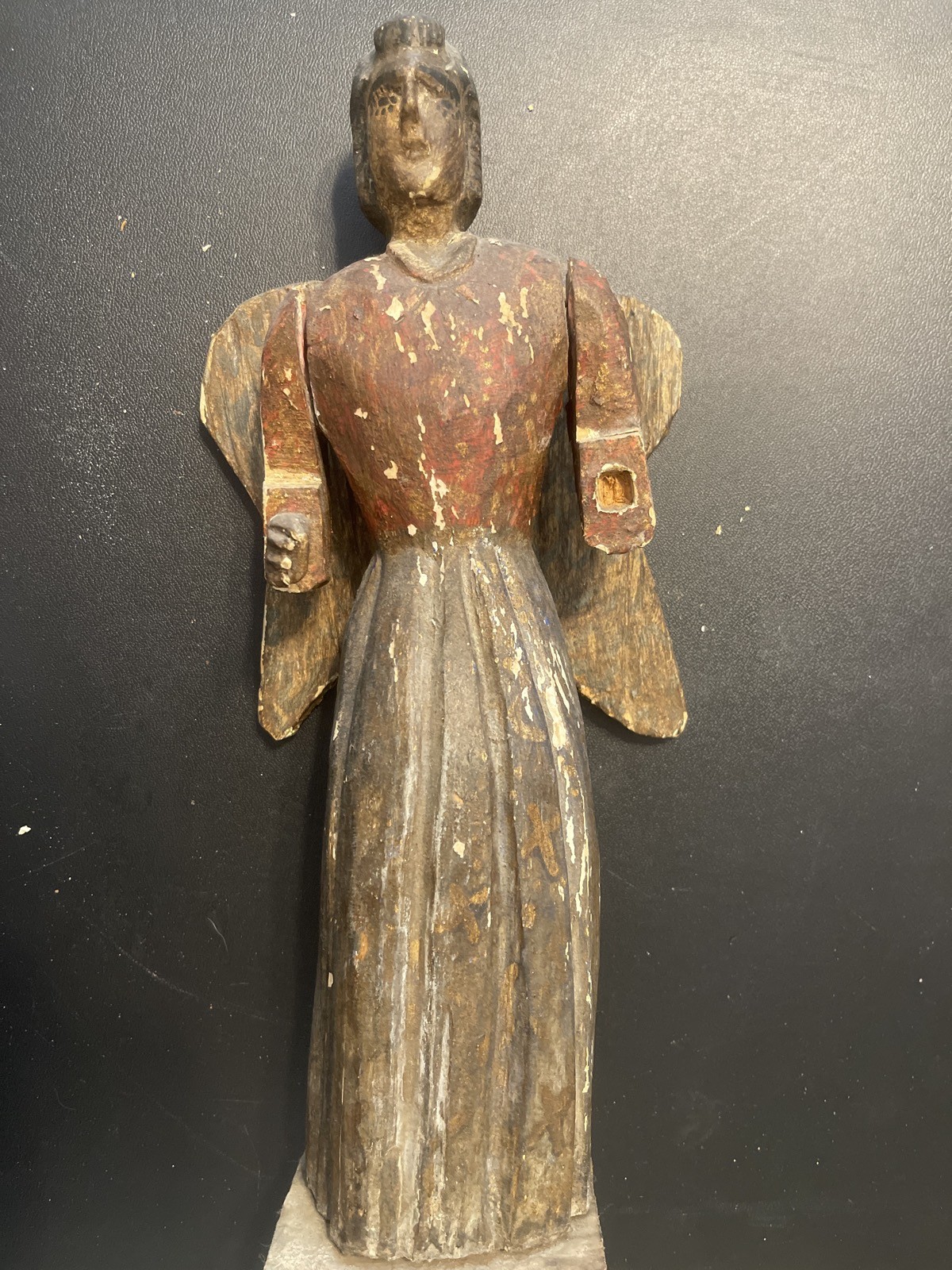 Antique Hand Carved Wood Angel Santos Figure Polychrome Folk Art