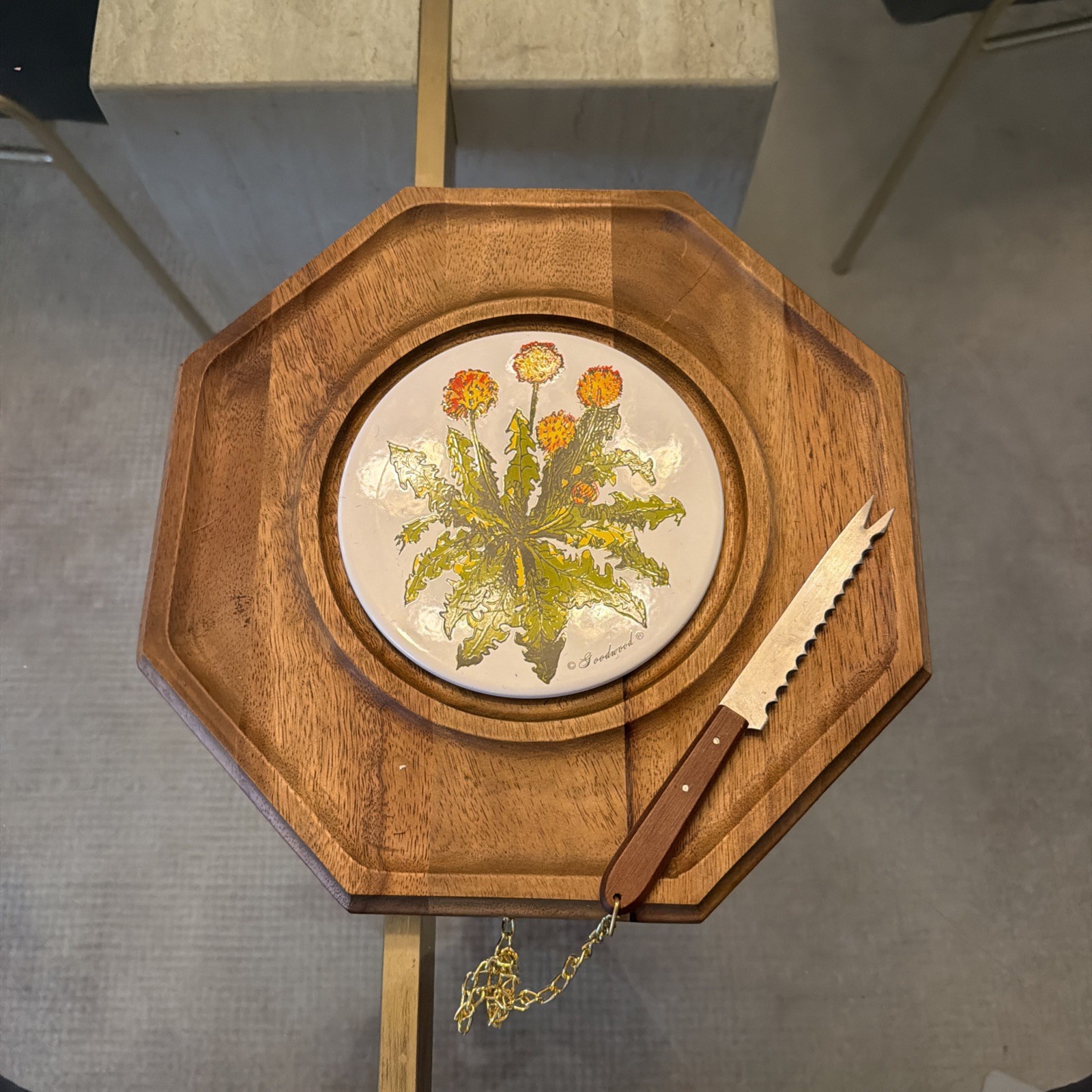 Vintage Goodwood Cheese Tray with Knife Floral Yellow Flowers 7666