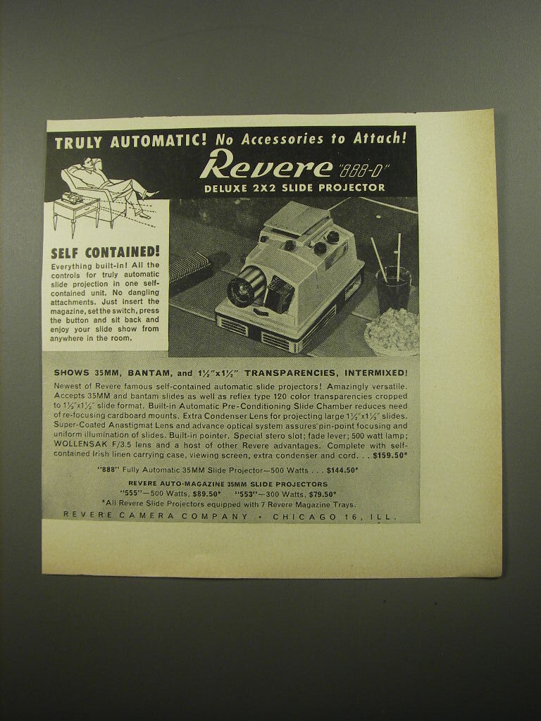 1956 Revere 888-D Deluxe 2x2 Slide Projector Ad - Truly Automatic