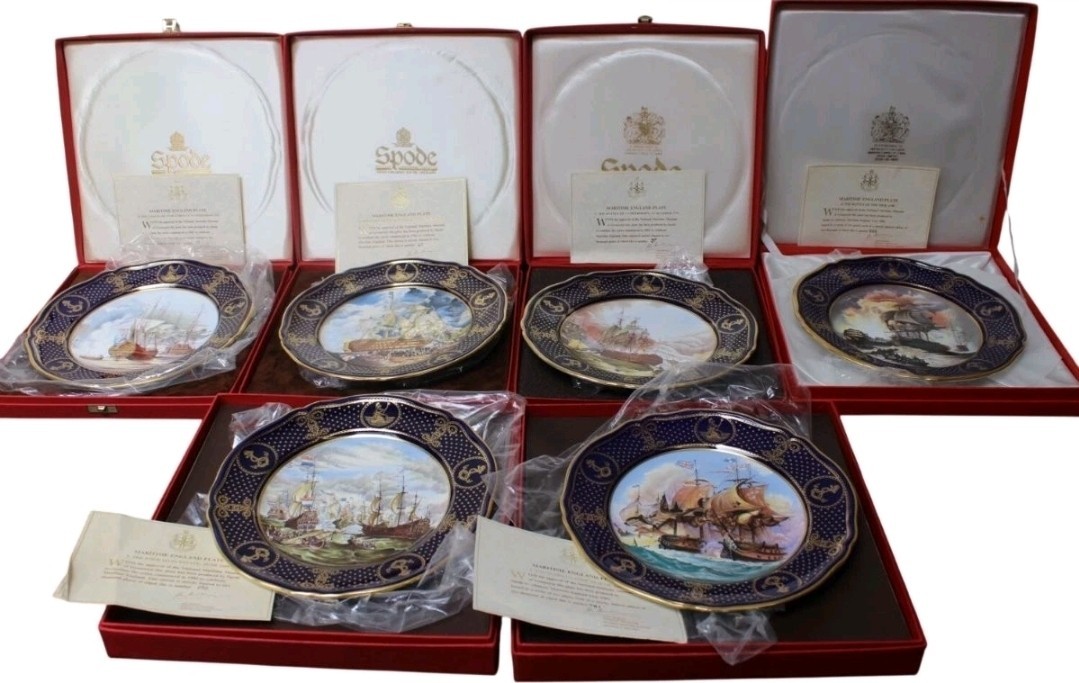 Complete Set Of (6) Spode Maritime England Plates Boxes, COA Sleeves Plastic